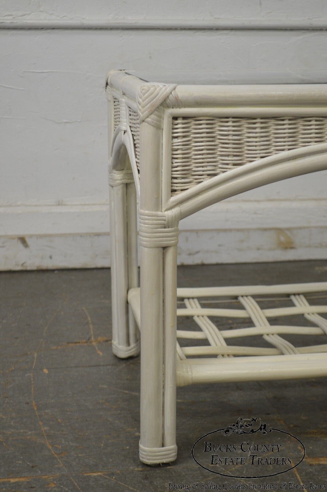 Link Taylor Pair of White Painted Glass Top Side Tables