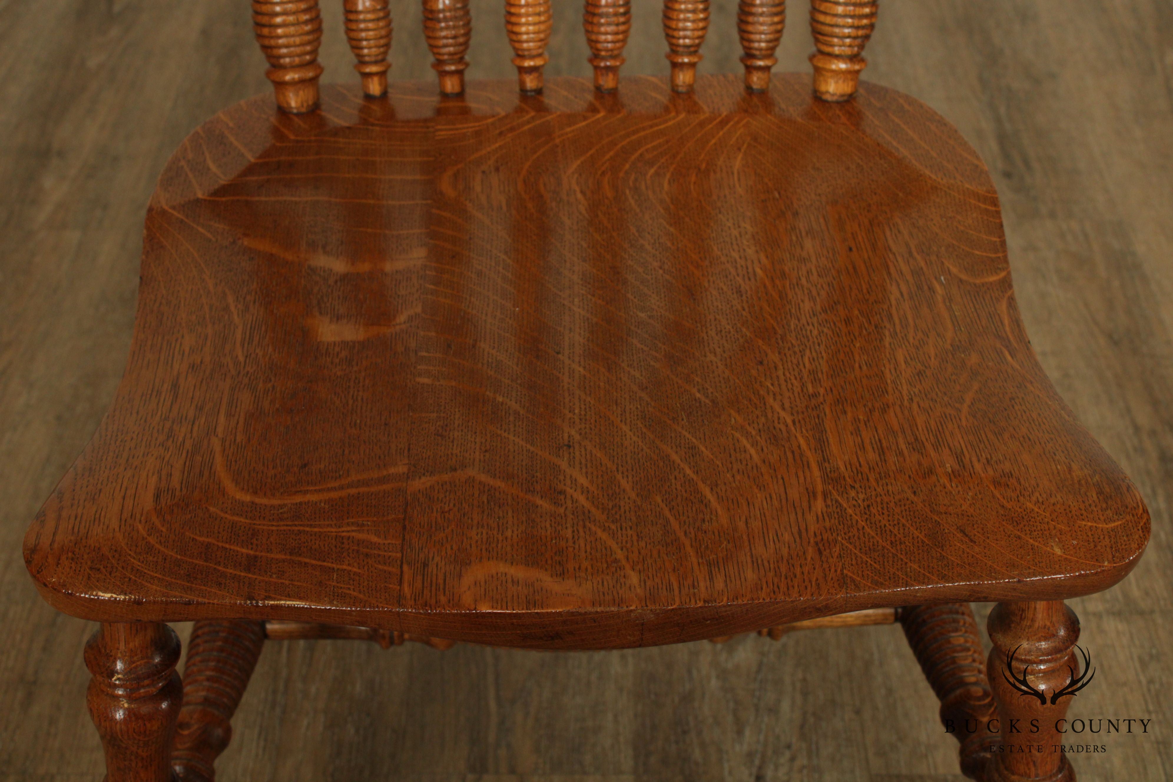 Antique Victorian Oak Turned Spindle Side Chair With Curved Dolphins