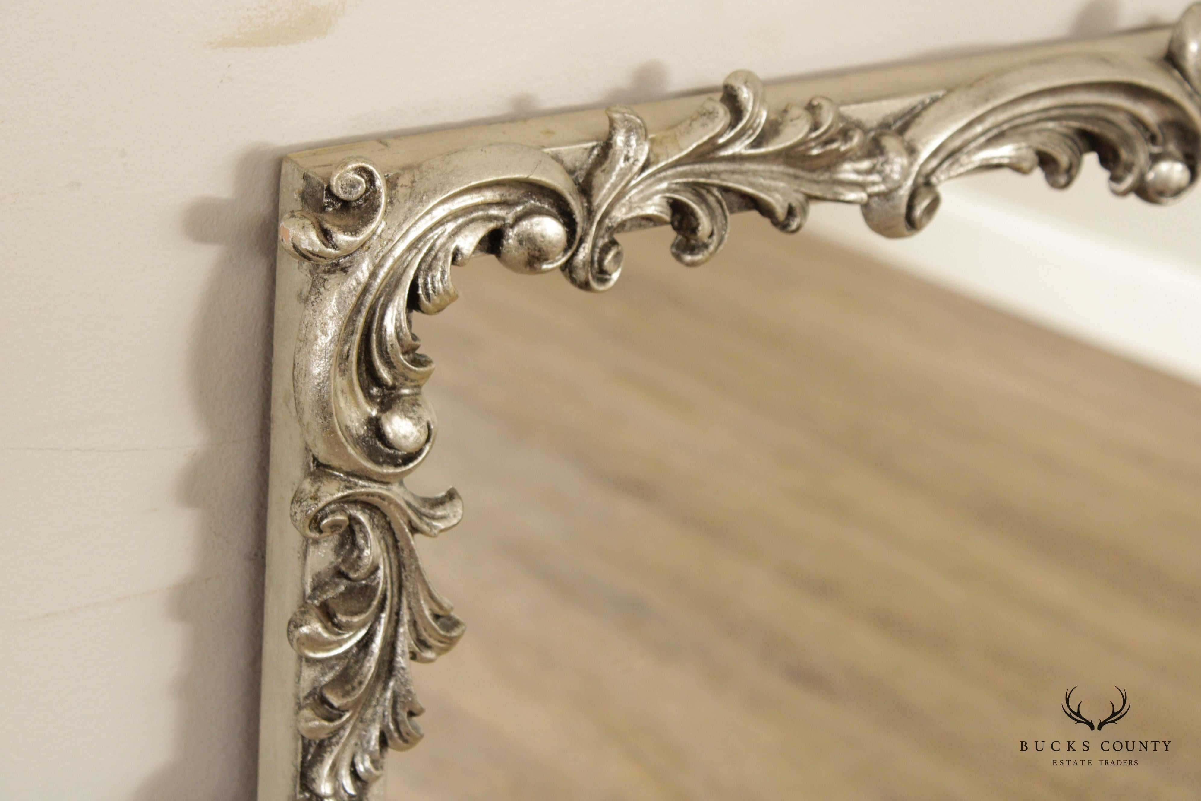 Hollywood Regency Silver Foliate Scroll Large Wall Mirror