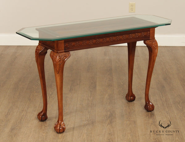 Chippendale Style Glass Top Console Table