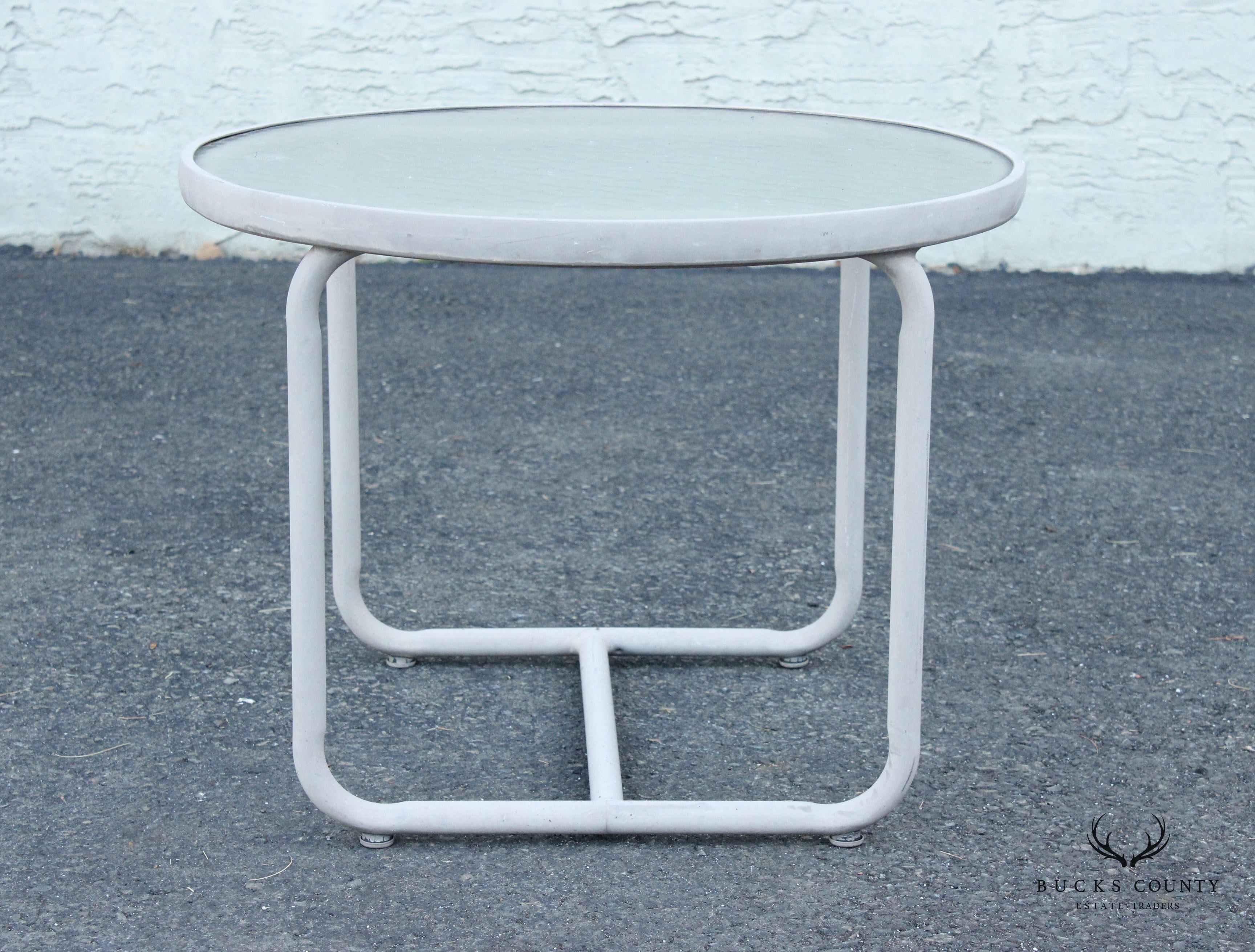 Mid Century Modern Round Glass Top Patio Accent Table