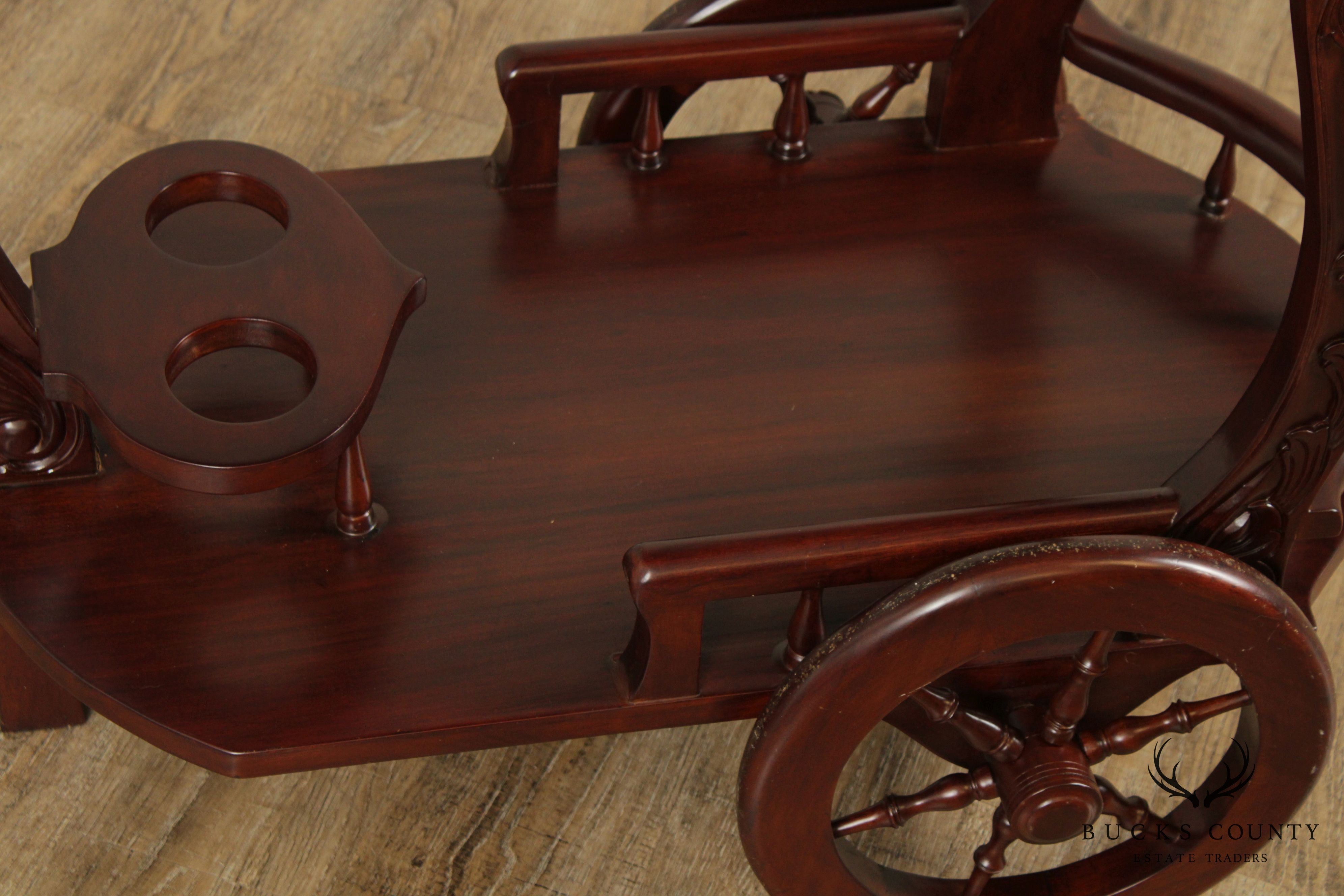 Vintage Solid Mahogany Wood Carved Tea Cart