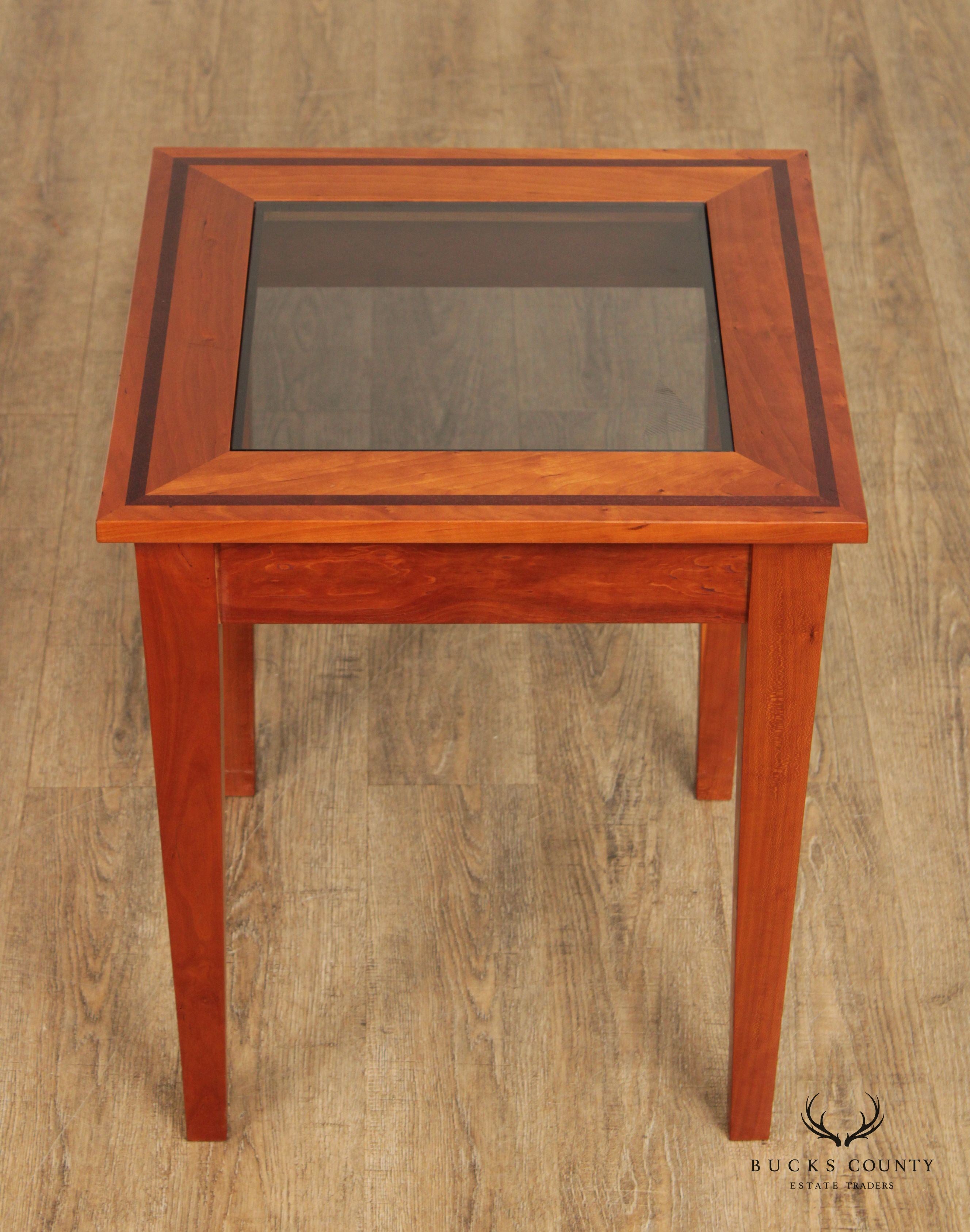 Studio Crafted Solid Cherry Square Glass Top Side Table