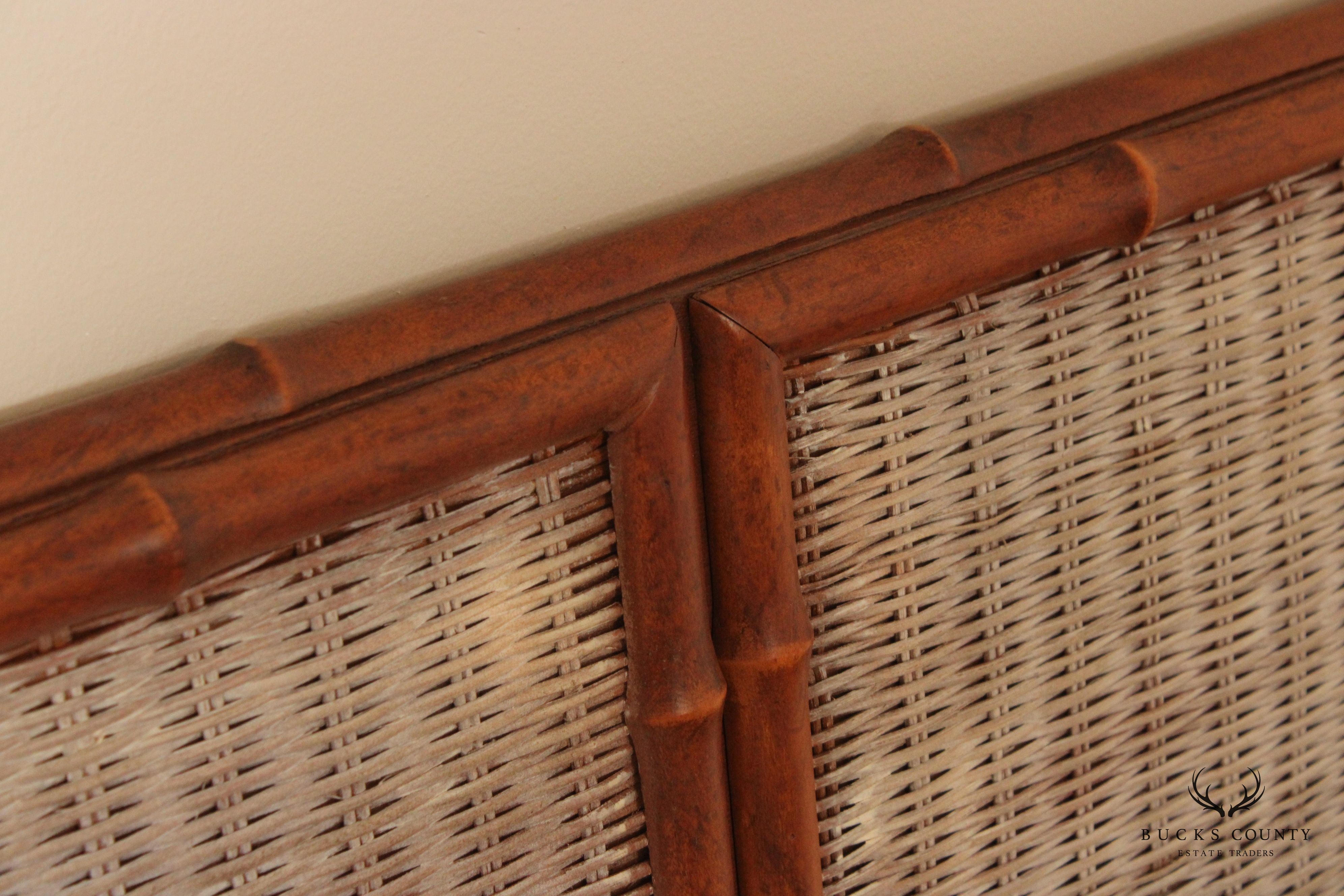 Mid Century Modern Faux Bamboo and Wicker King Size Headboard