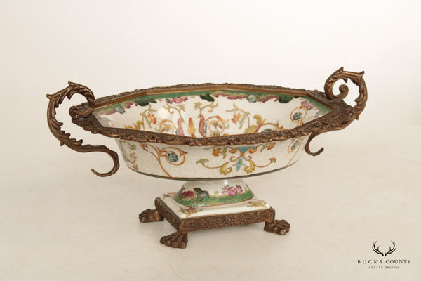 Chinoiserie Style Brass Mounted Porcelain Centerpiece Bowl