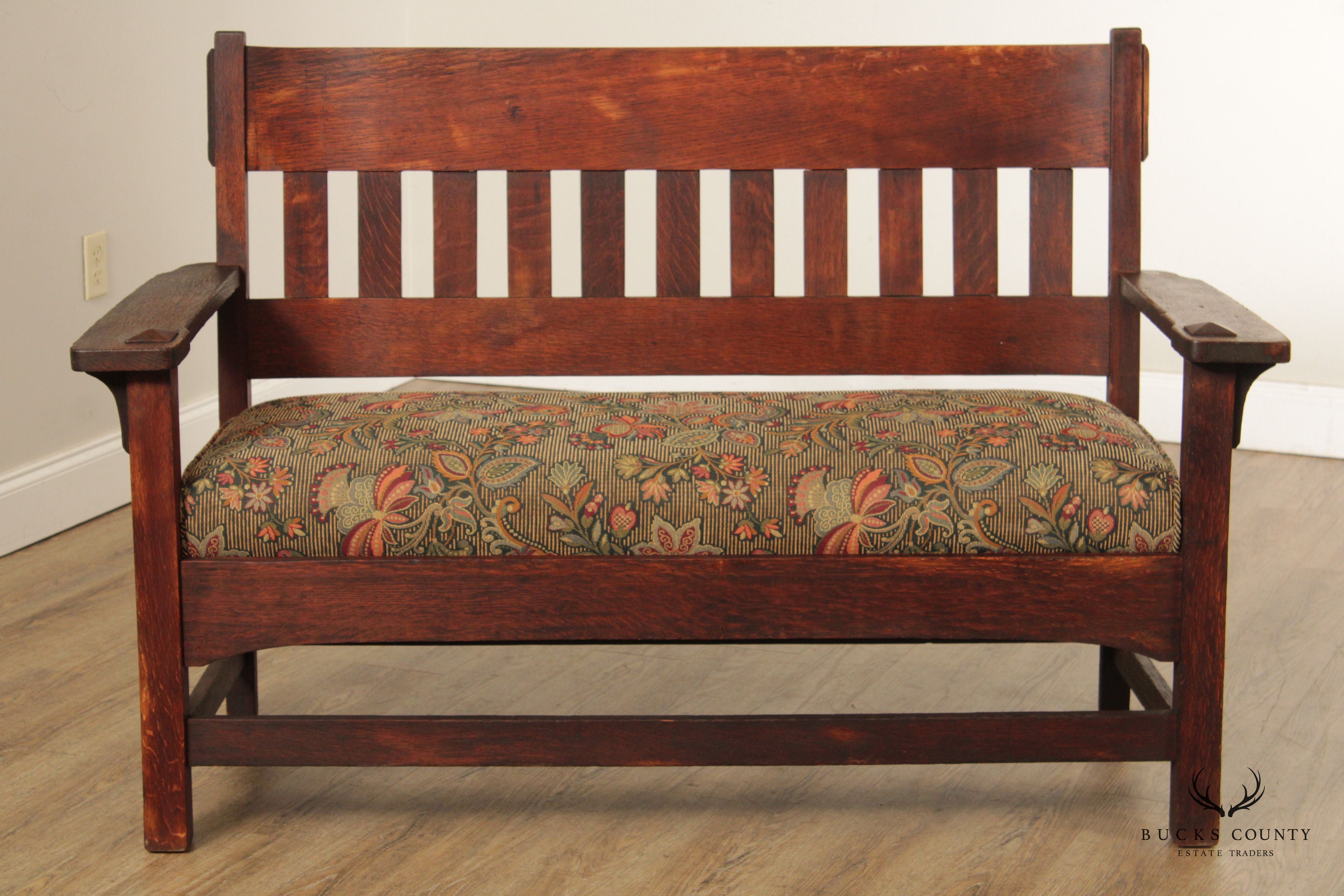 Antique Arts & Crafts Mission Oak Settee