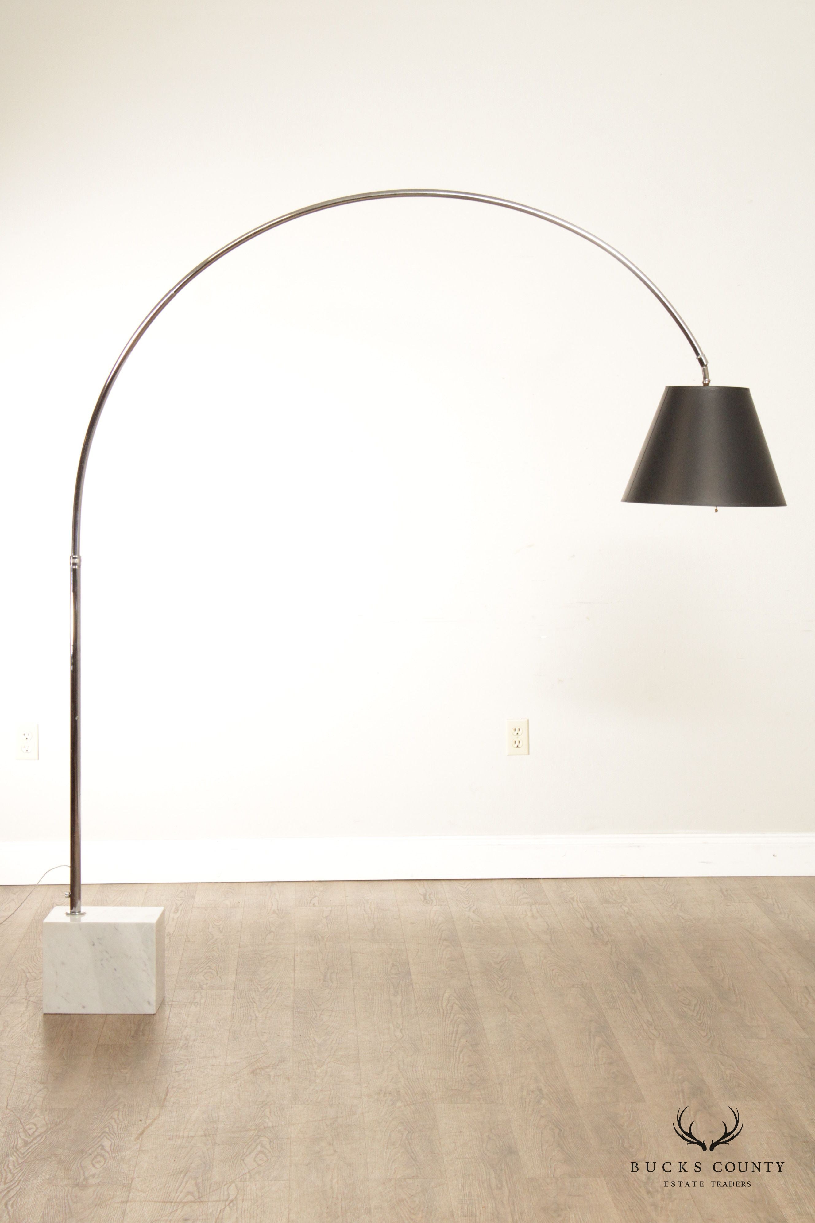 Mid Century Modern Style Marble and Chrome Arc Floor Lamp