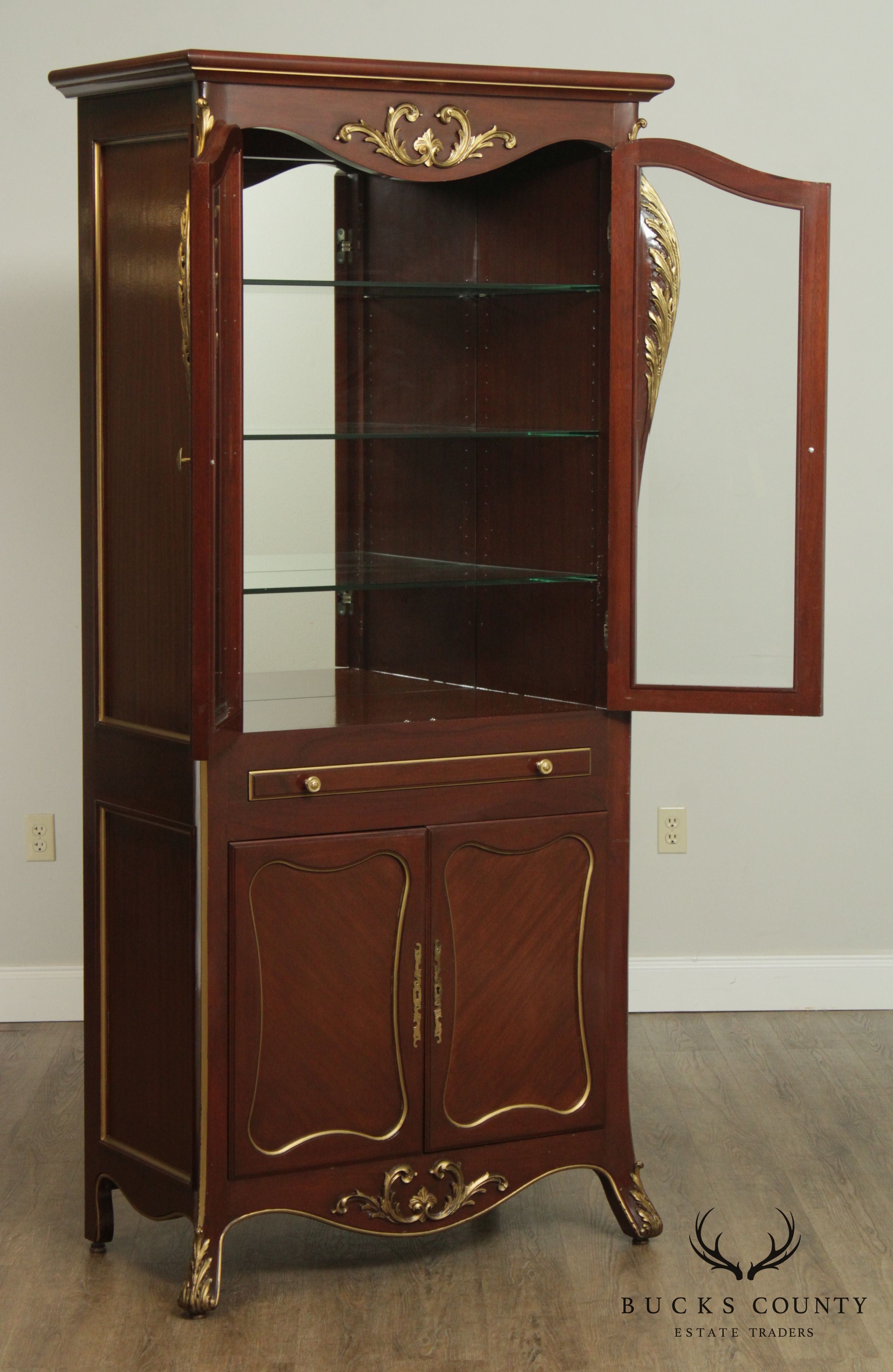 Art Nouveau Style Custom Quality Mahogany & Partial Gilt China Cabinets