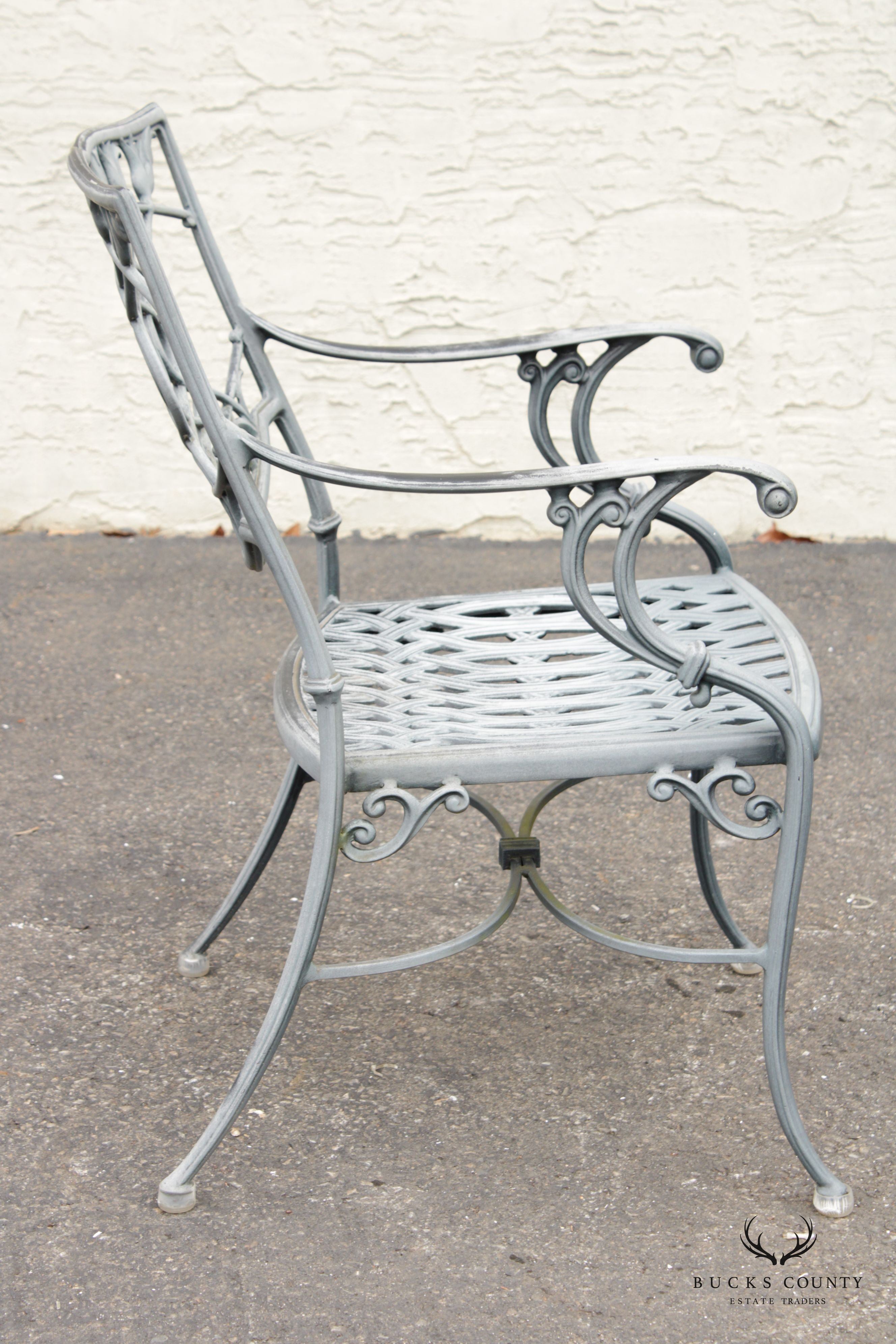 Vintage Set Six Cast Aluminum Outdoor Dining Arm Chairs