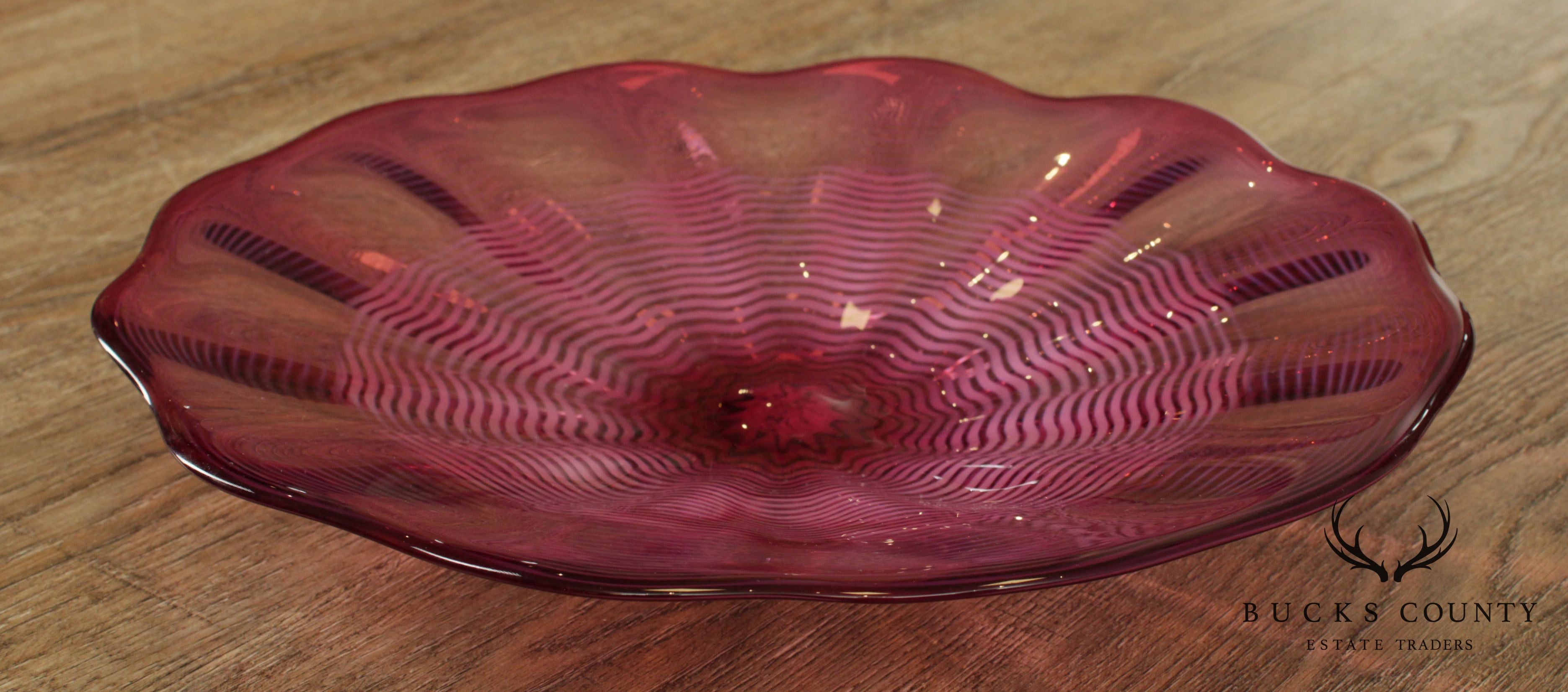 Chatham Glass Co. Hand Blown Cranberry Art Glass Plate 1980