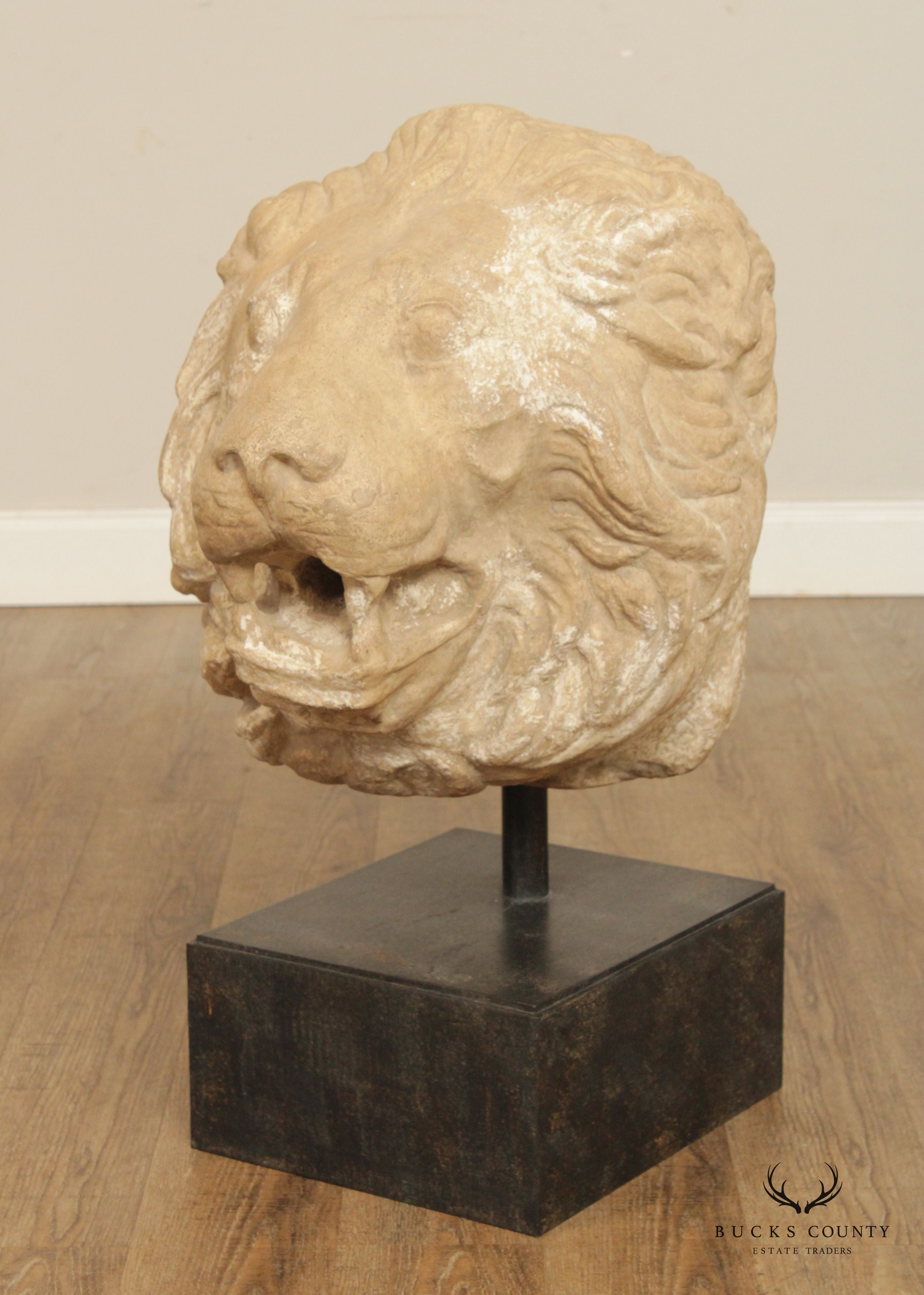 Lion Mask Casted Stone Architectural Detail Sculpture