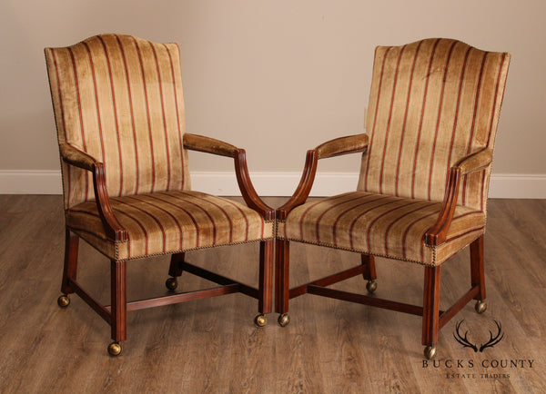 Baker Vintage Chippendale Style Pair Library Armchairs (B)