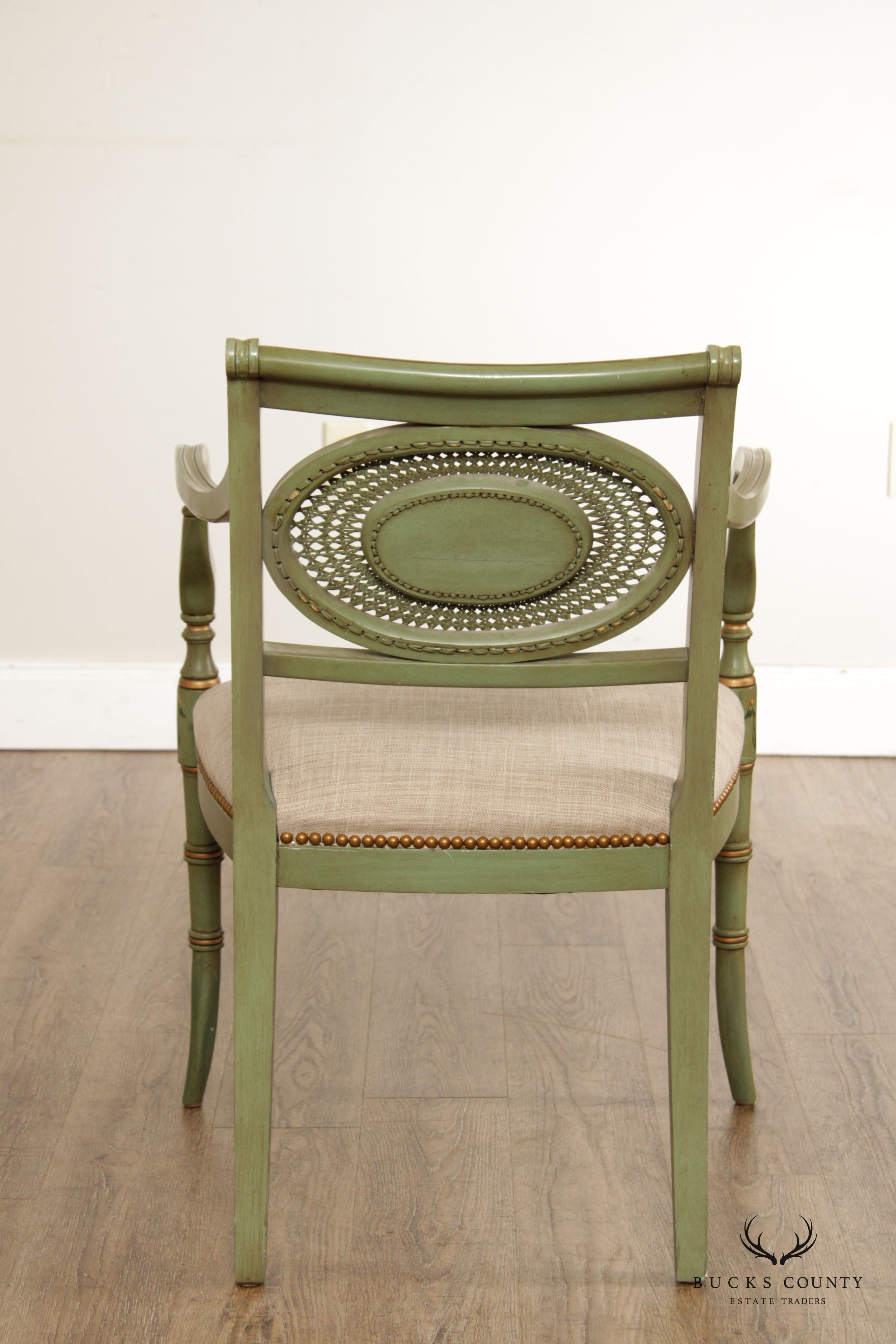 English Regency Style Cane Back Green-Painted Armchair