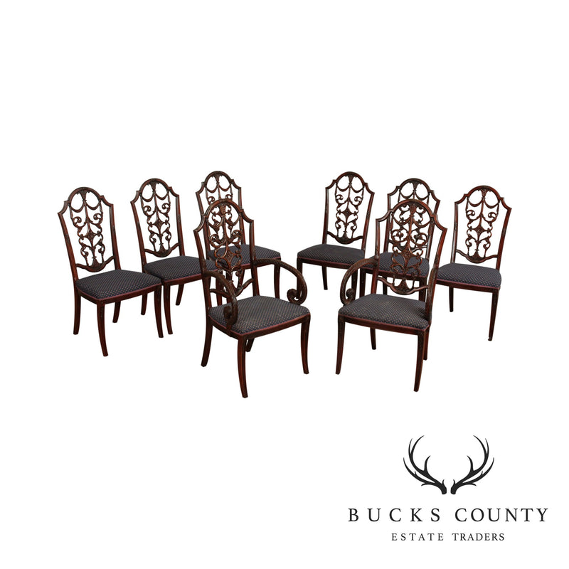 Georgian Style Vintage Carved Mahogany Set 8 Dining Chairs