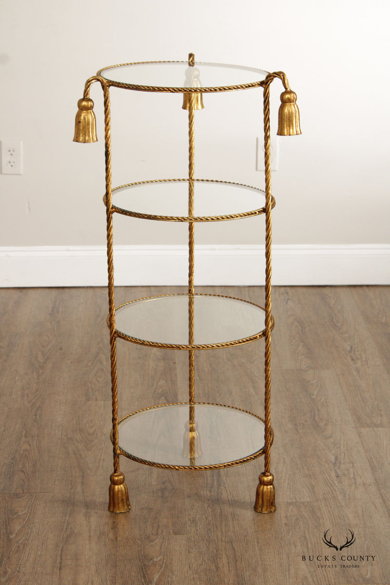 Italian Gilt Metal Four Tier Rope And Tassel Etagere Stand