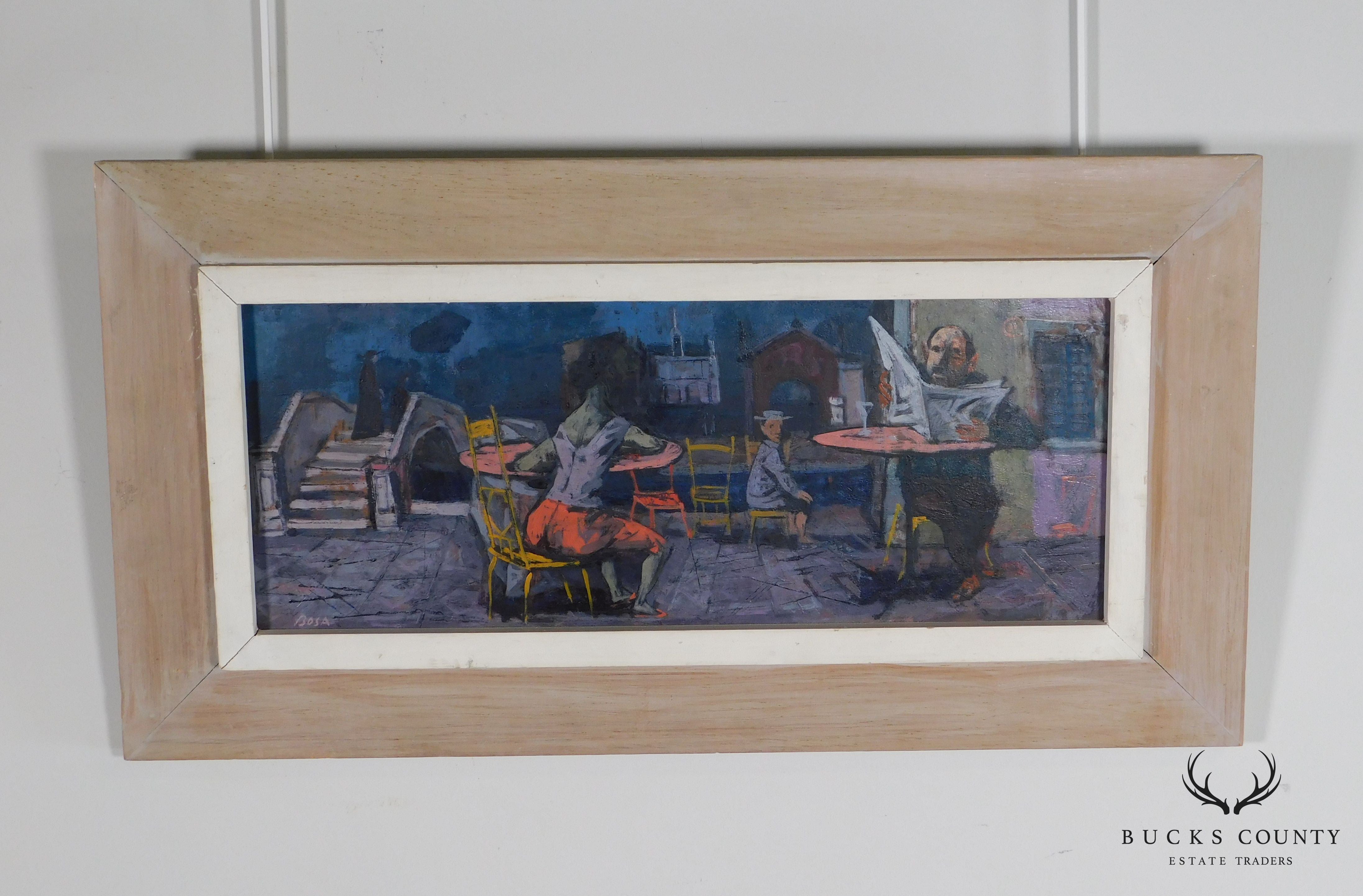 Louis Bosa (1905-1981) Untitled Signed Oil Painting Cafe Scene