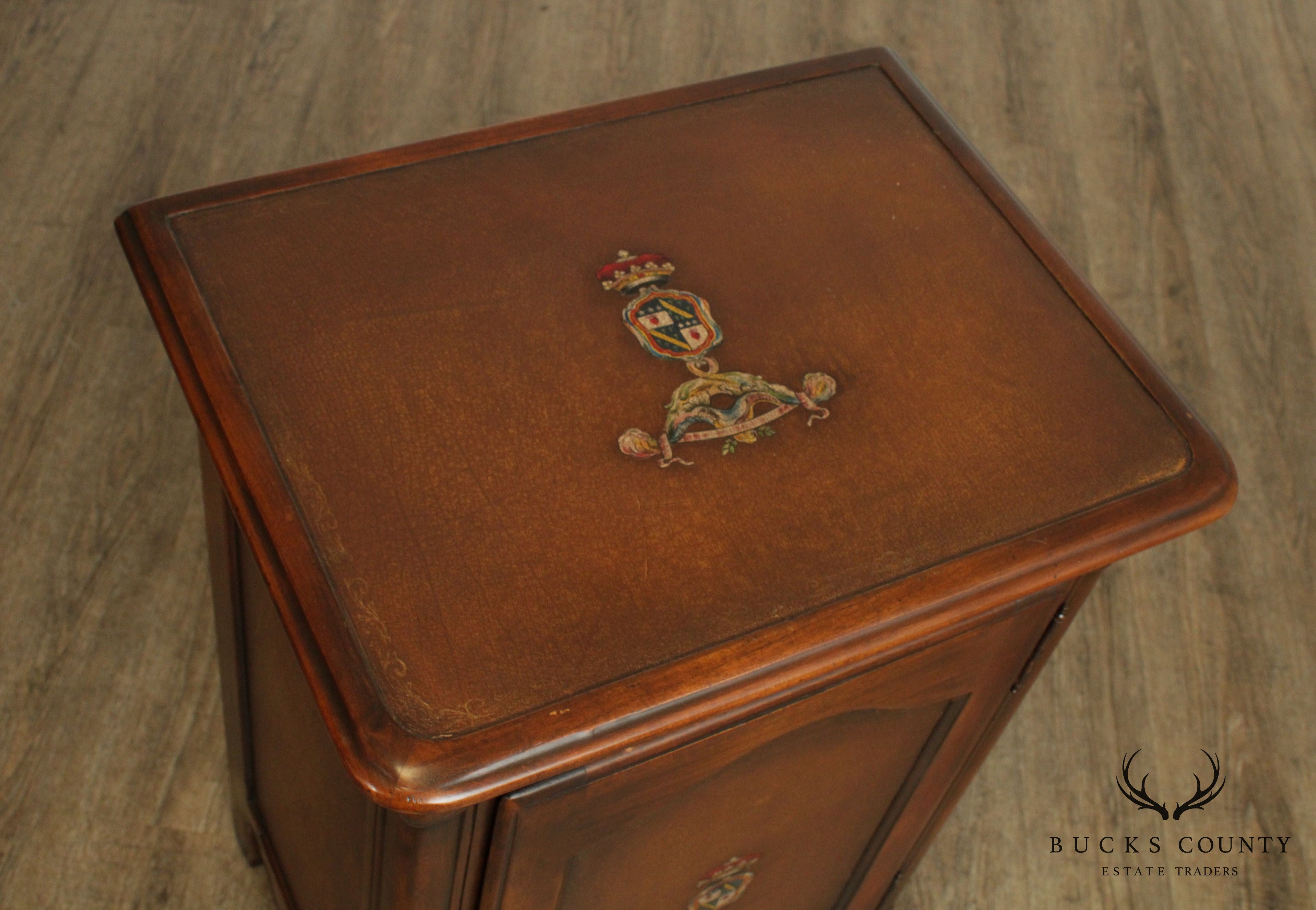 Theodore Alexander Mahogany Leather Wrapped One Door Side Cabinet