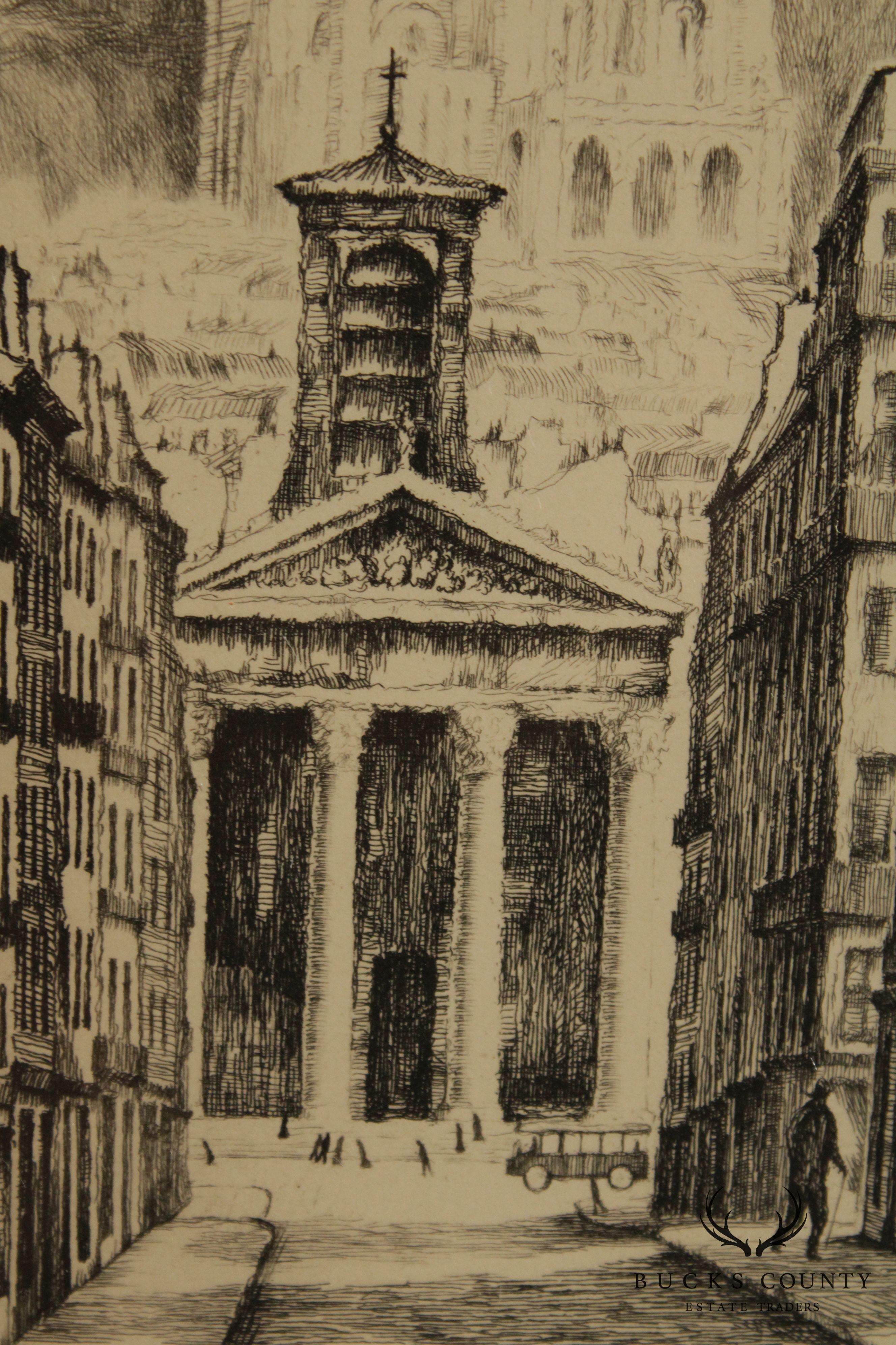 French Paris Street Scene Pair of Etchings