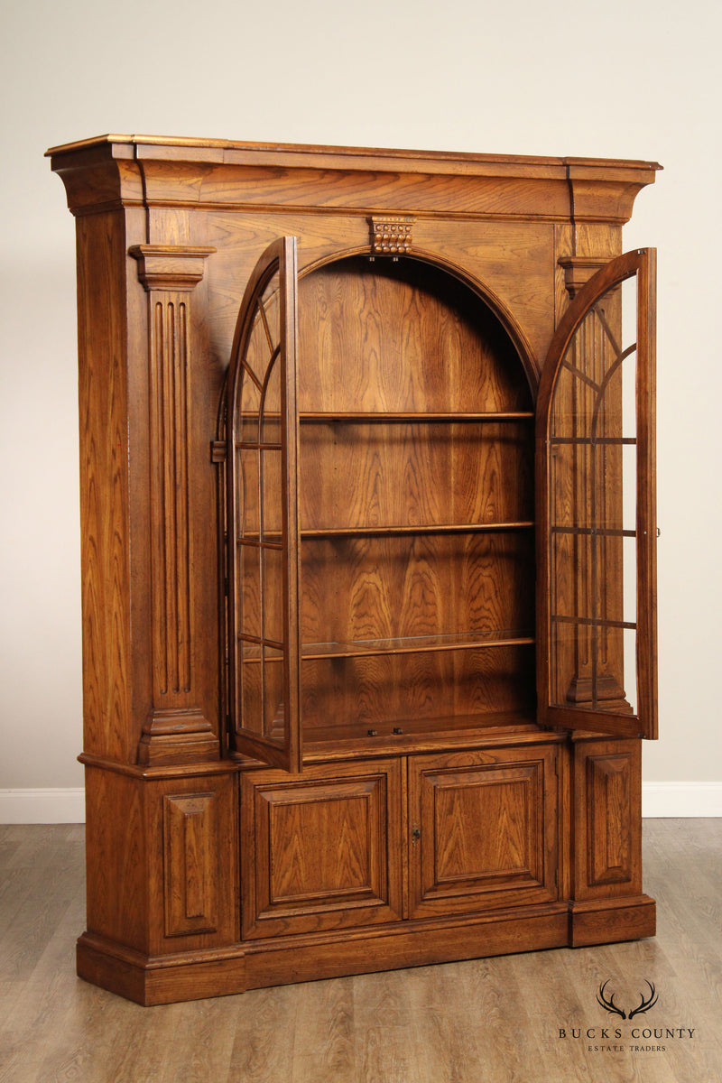 Baker Furniture Georgian Style Large Architectural Oak Bookcase Display Cabinet