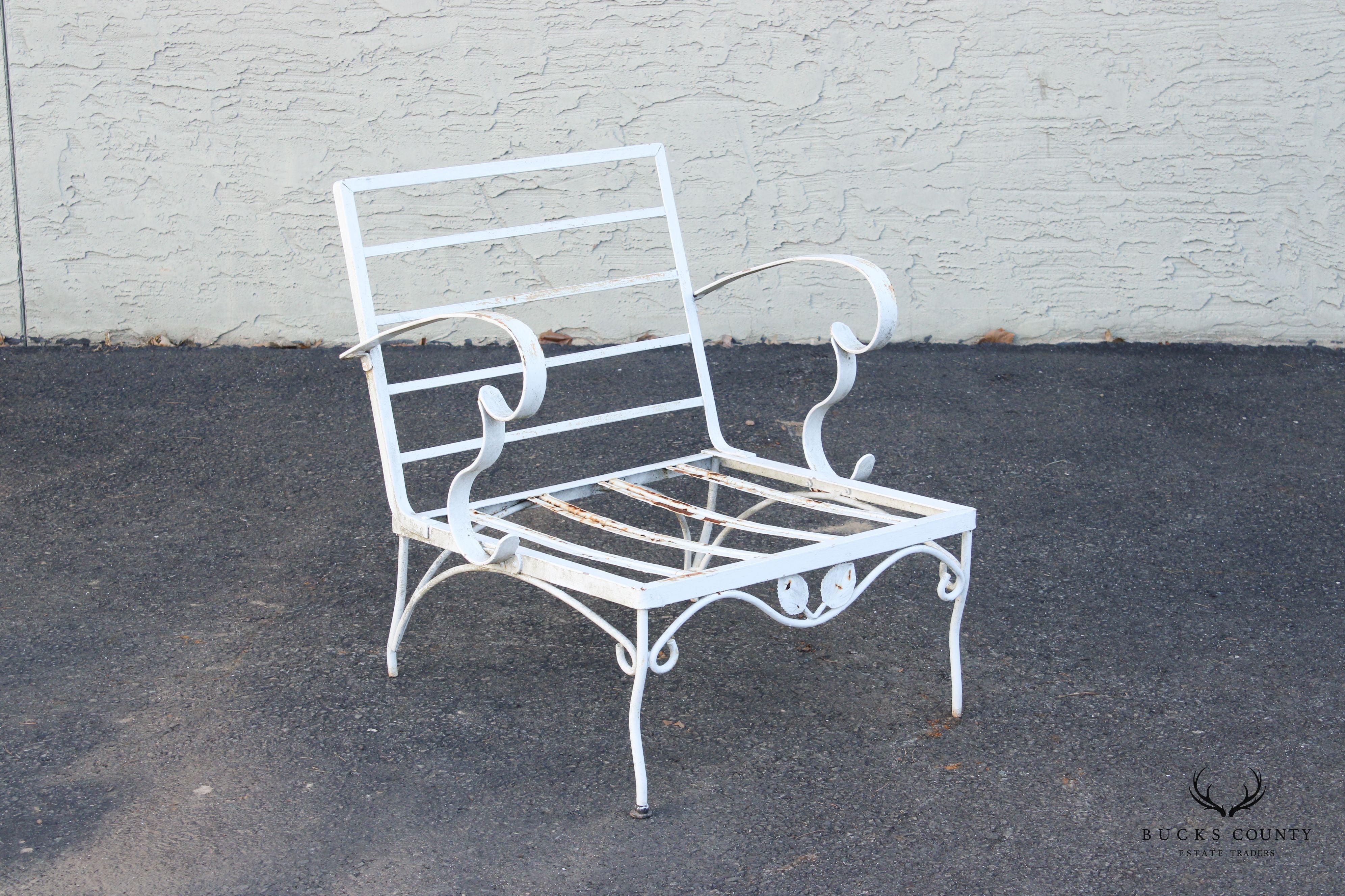 Mid Century Pair Wrought Iron Outdoor Lounge Chairs