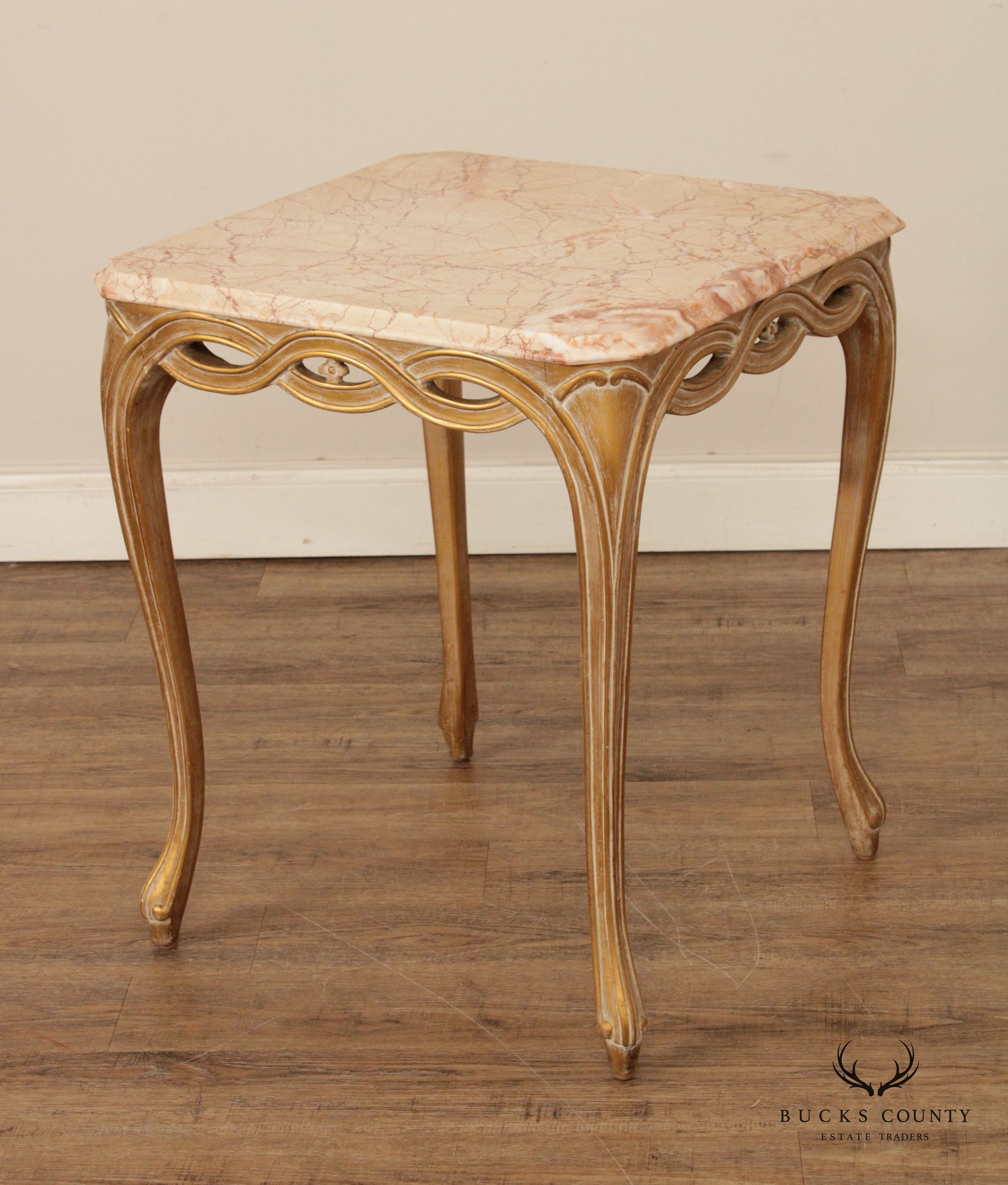 Italian Louis XV Style Pair of Marble Top Side Tables