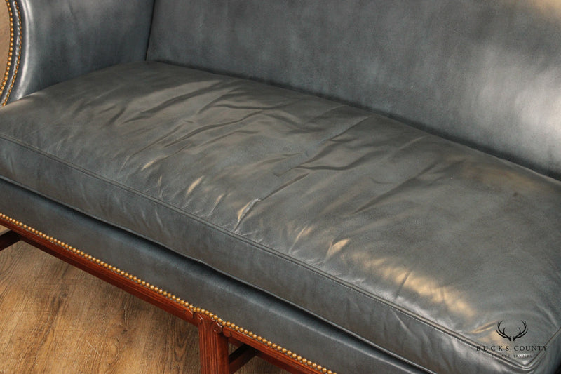HICKORY CHAIR CHIPPENDALE STYLE CAMELBACK LEATHER SOFA
