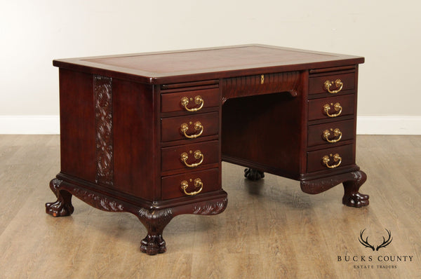 Antique American Classical Style Mahogany Leather Top Executive Desk