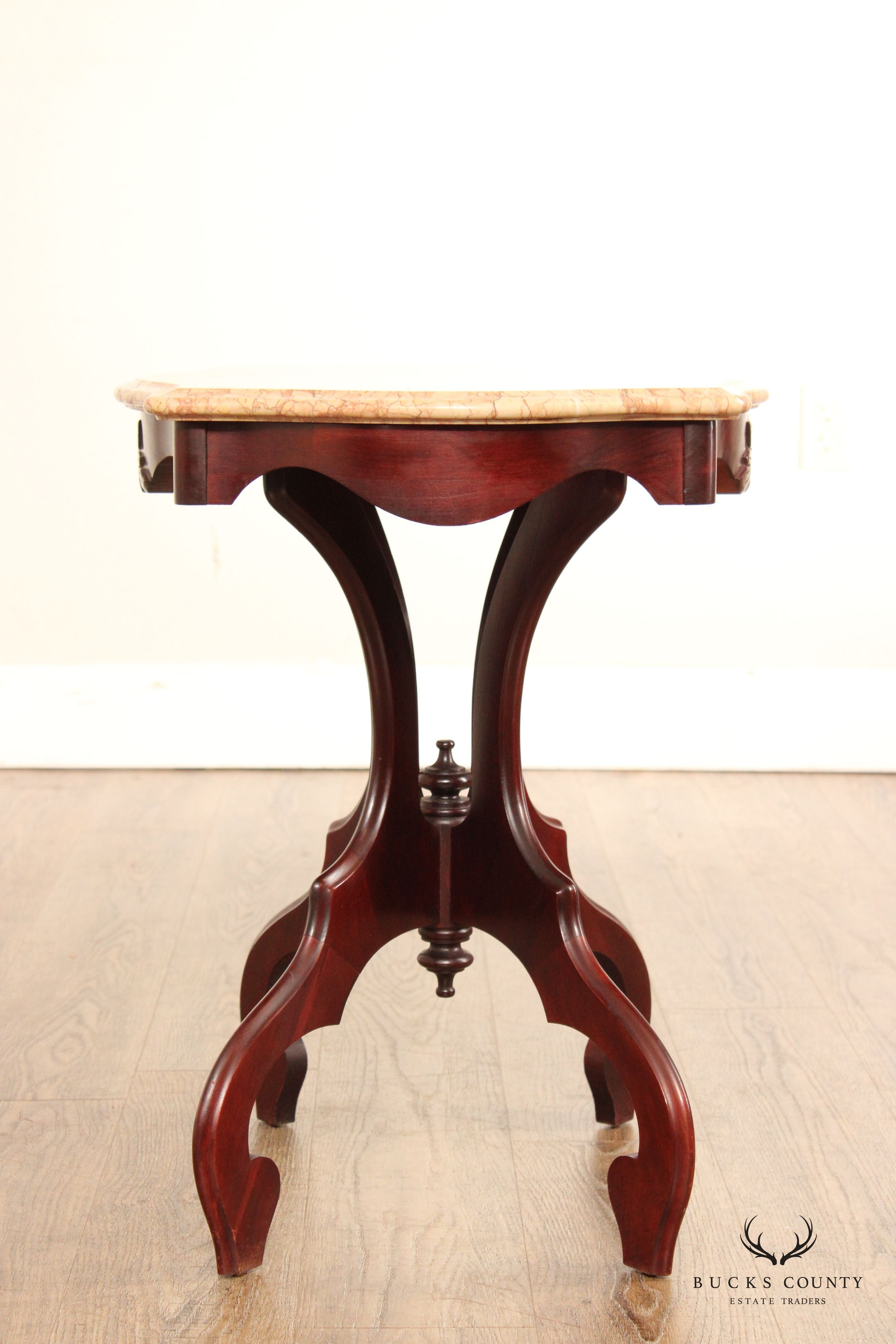 Victorian Style Italian Marble Top Carved Mahogany Side Table