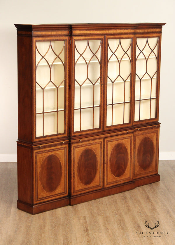 EJ Victor Regency Style Mahogany And Satinwood Inlaid Breakfront