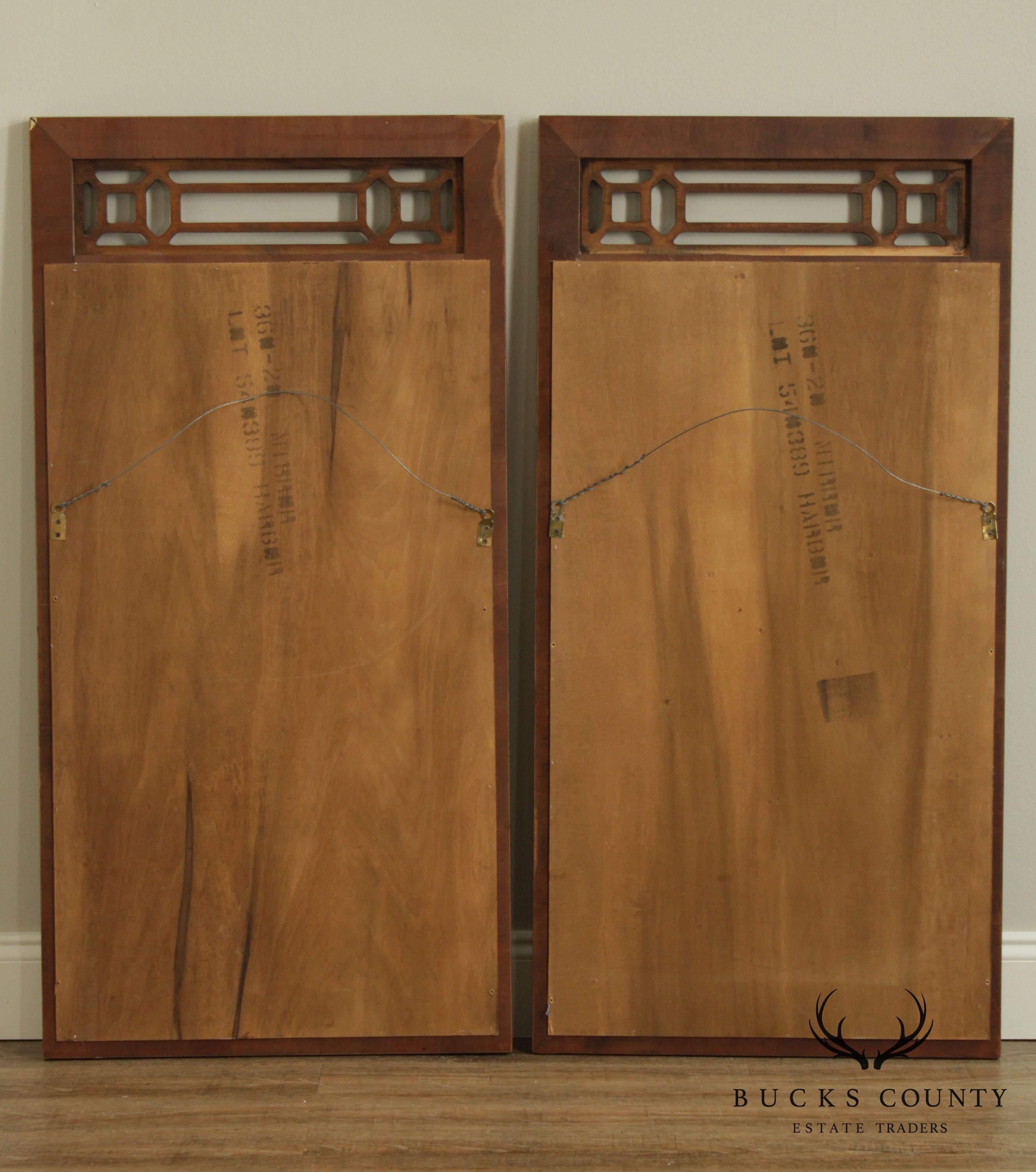 Quality Pair Yew Wood Frame Beveled Wall Mirror