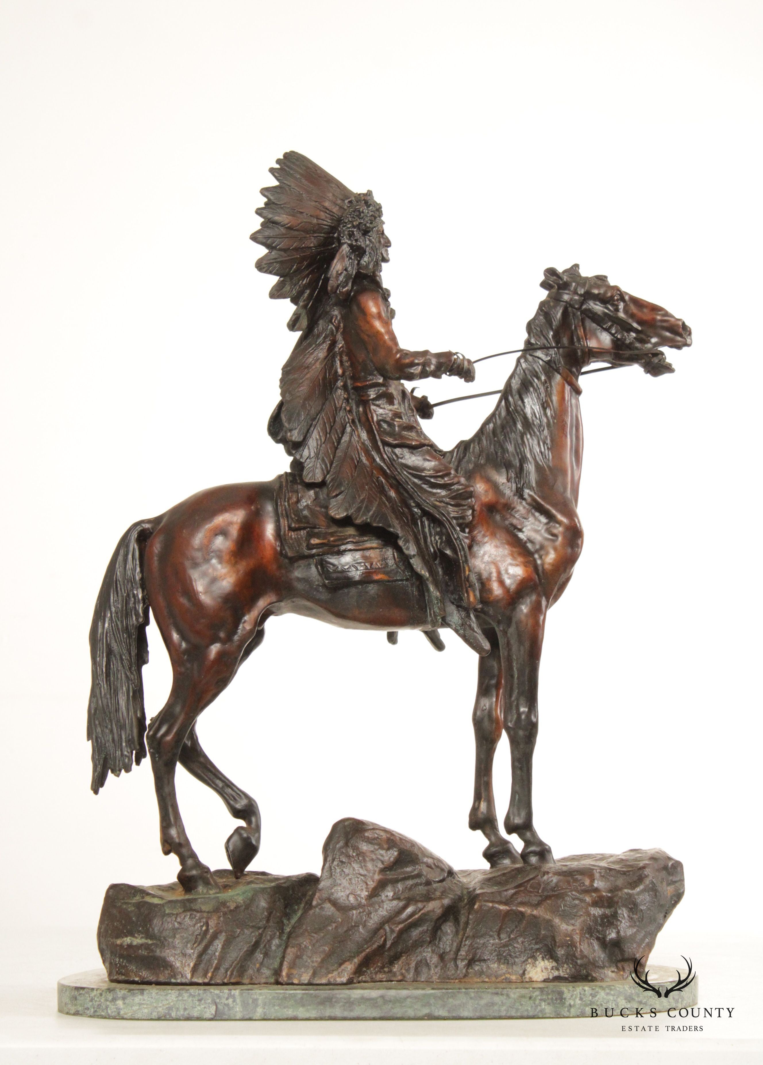 Carl Kauba 'Mounted Indian Chief' Bronze, Sculpture