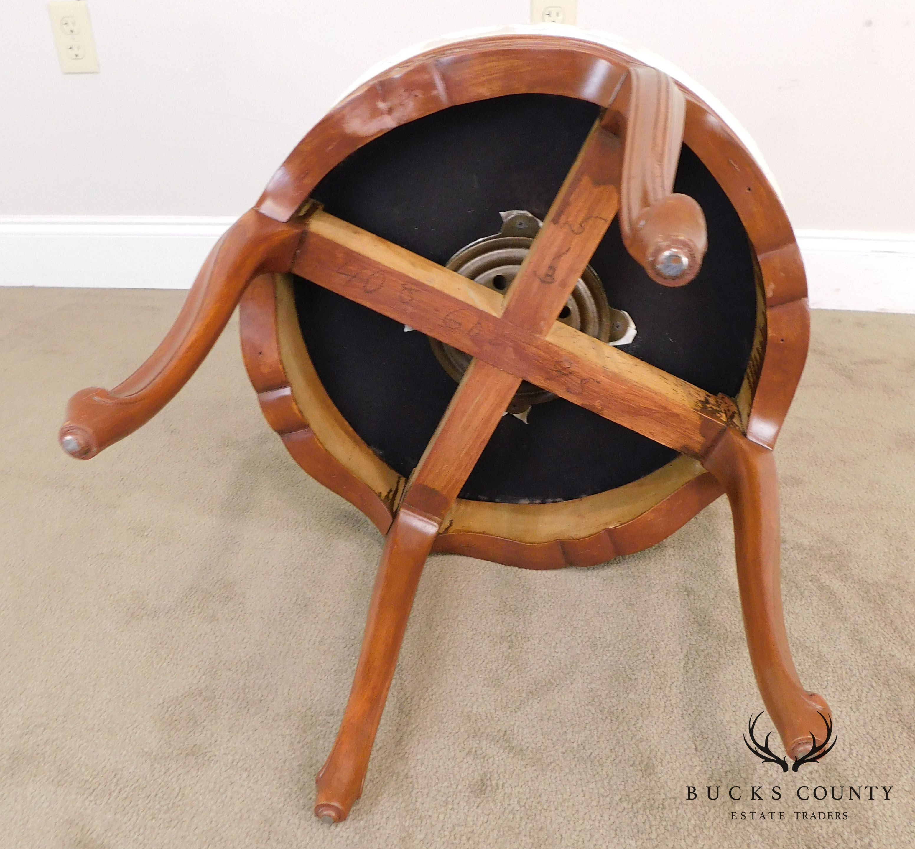 French Louis XV Style Vintage Fruitwood Revolving Stool