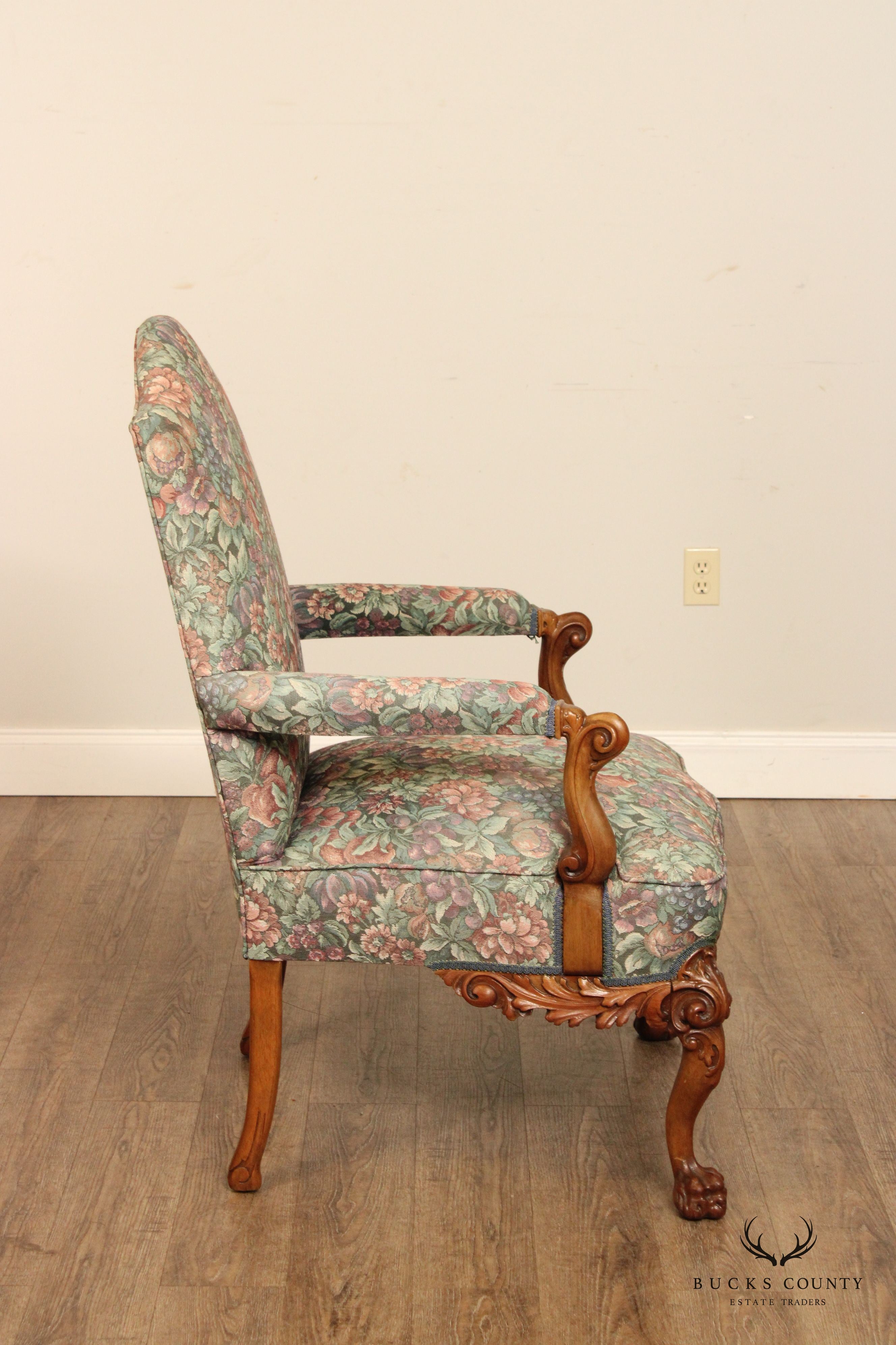 Georgian Style Carved Mahogany Library Armchair