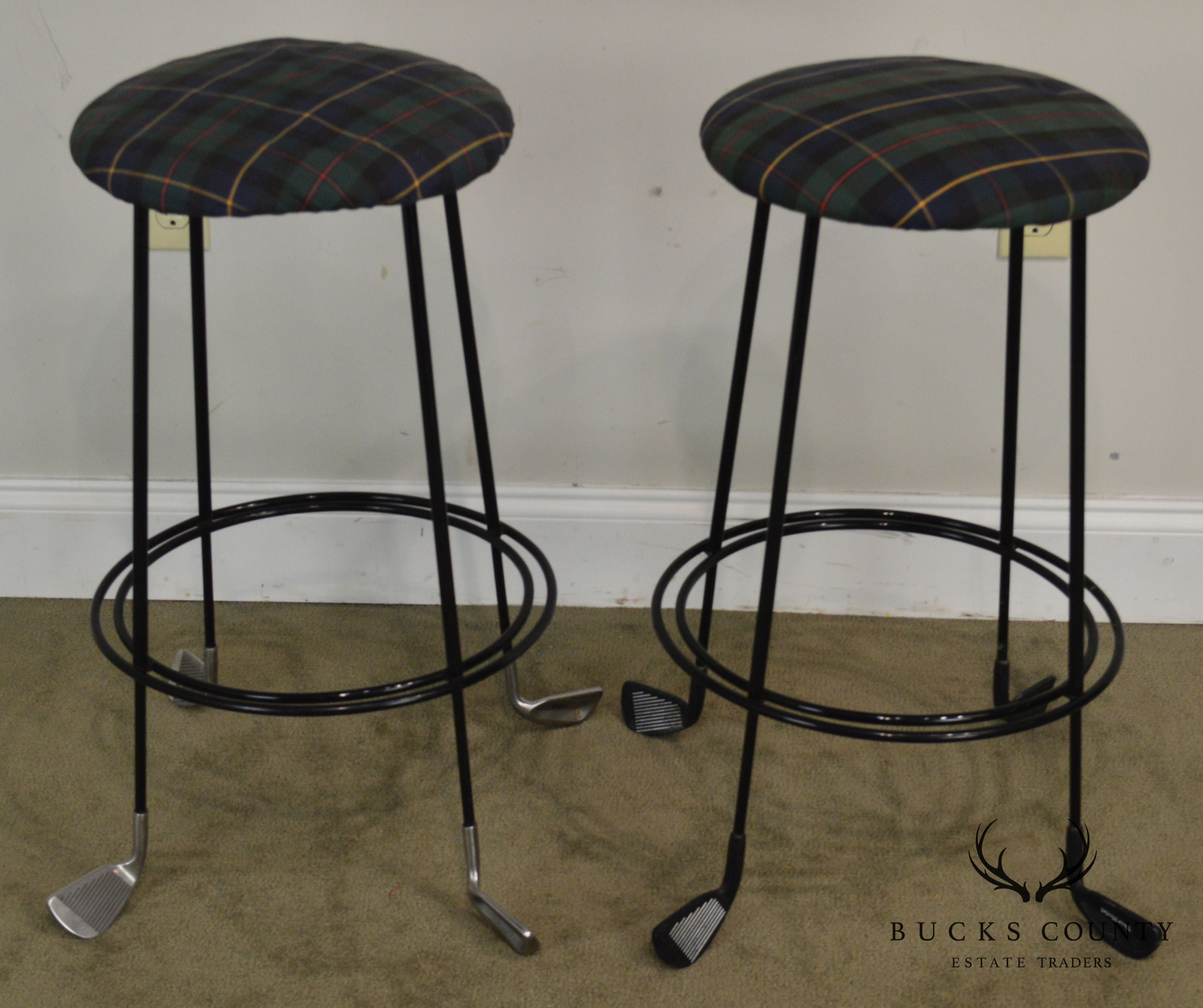 Custom Pair Iron Golf Club Counter Bar Stools