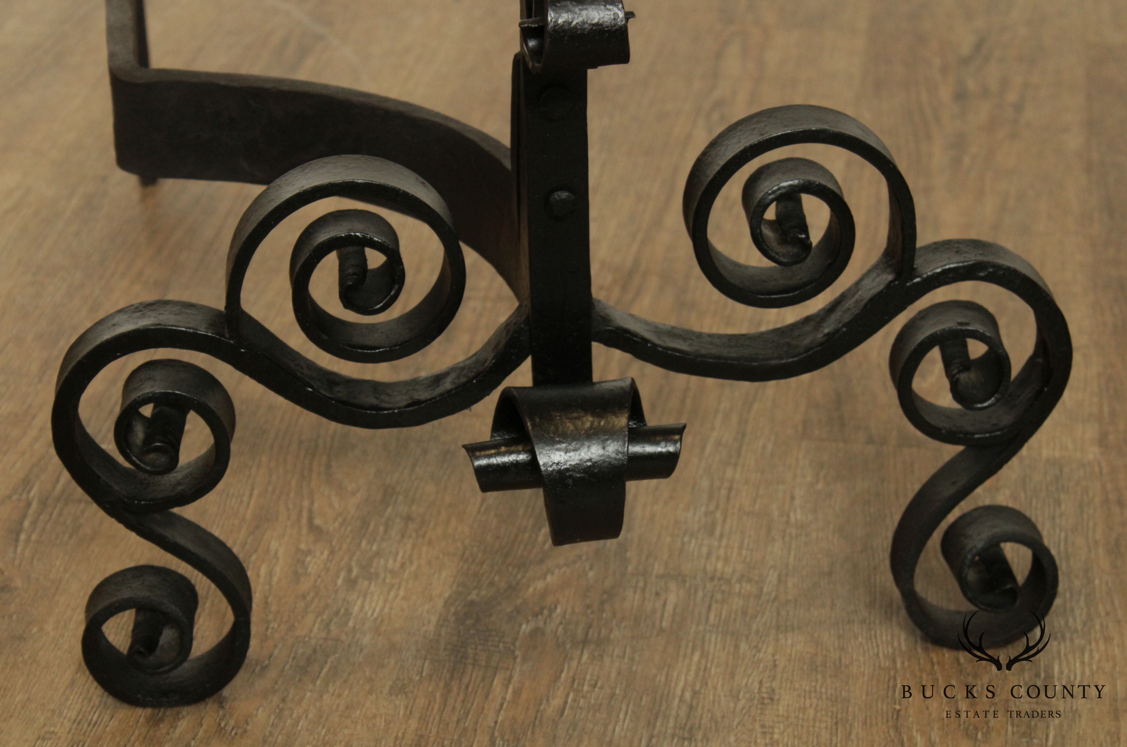 Quality Hand Forged Pair Arts and Crafts Style Andirons