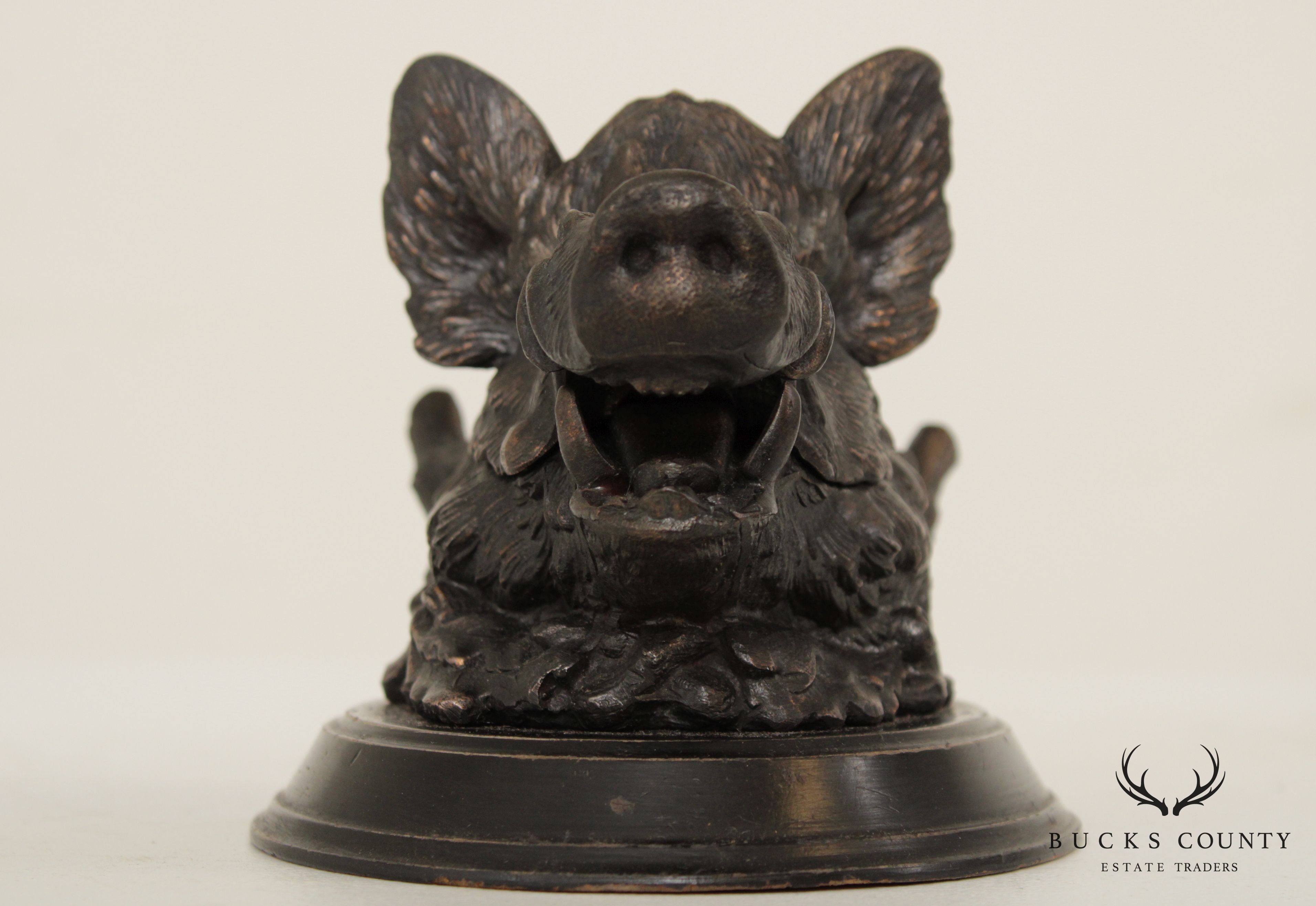 Antique French Boar's Head Inkwell