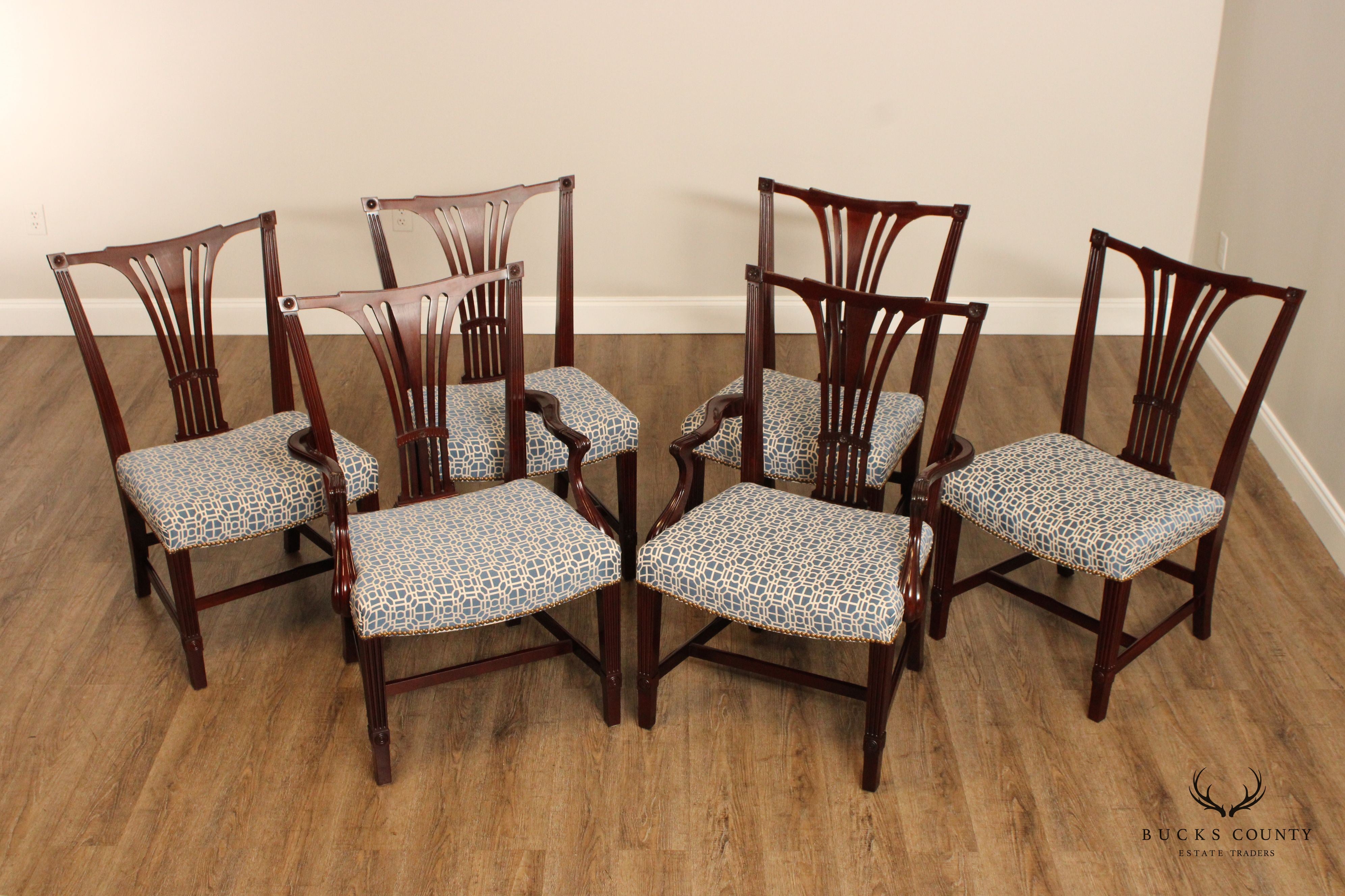 John Widdicomb Chippendale Style Set Six Mahogany Dining Chairs