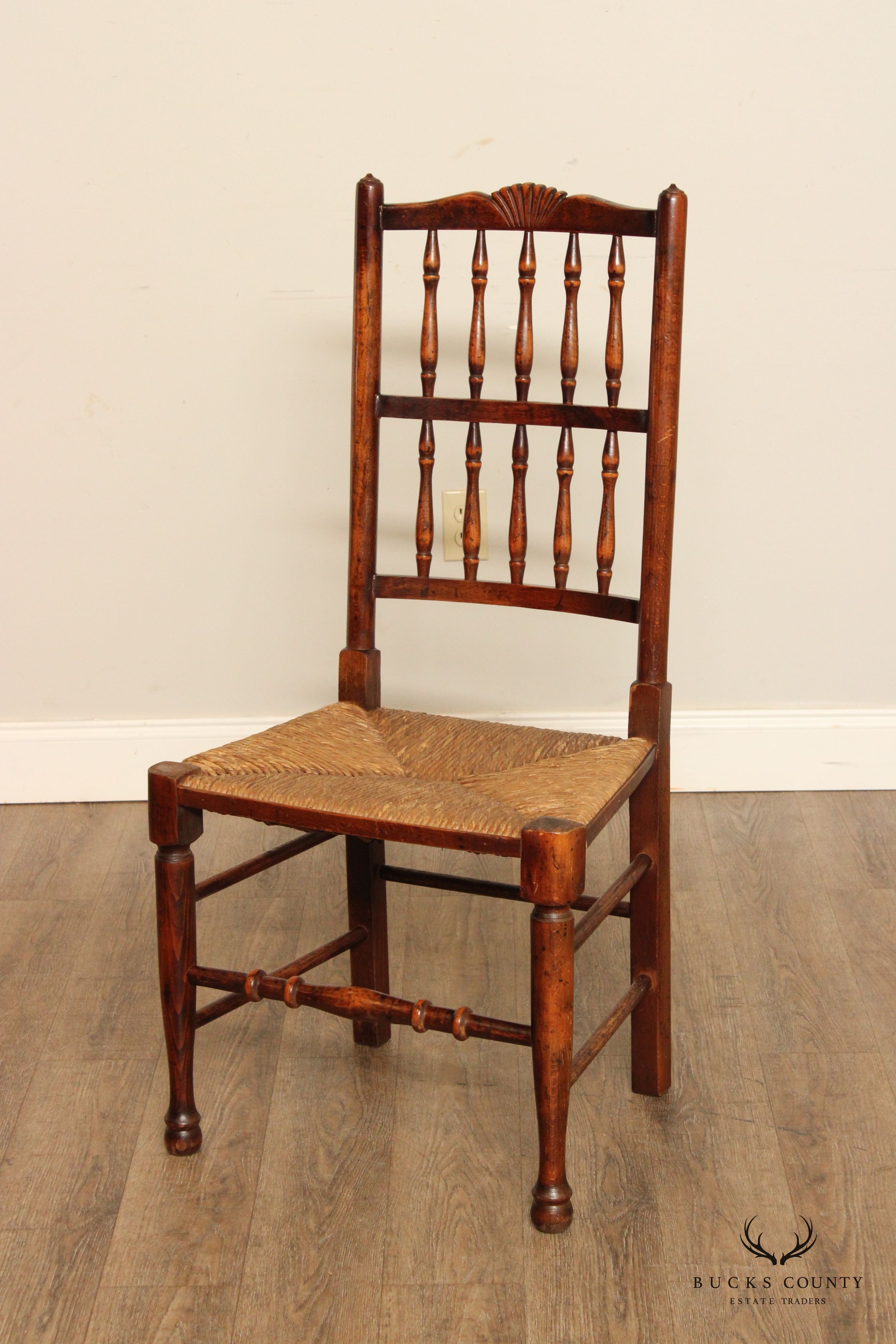 English Lancashire Spindle Back Rush Side Chair