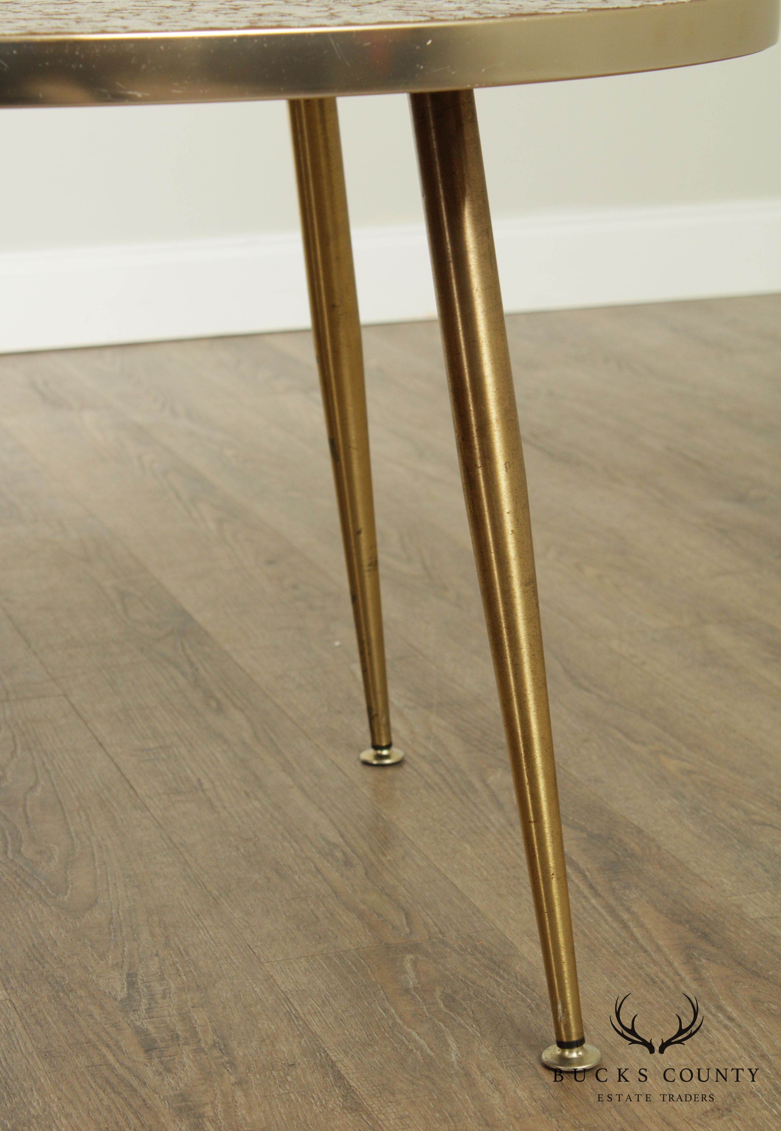 Mid-Century Modern Round Brass Faux Stone Coffee Table