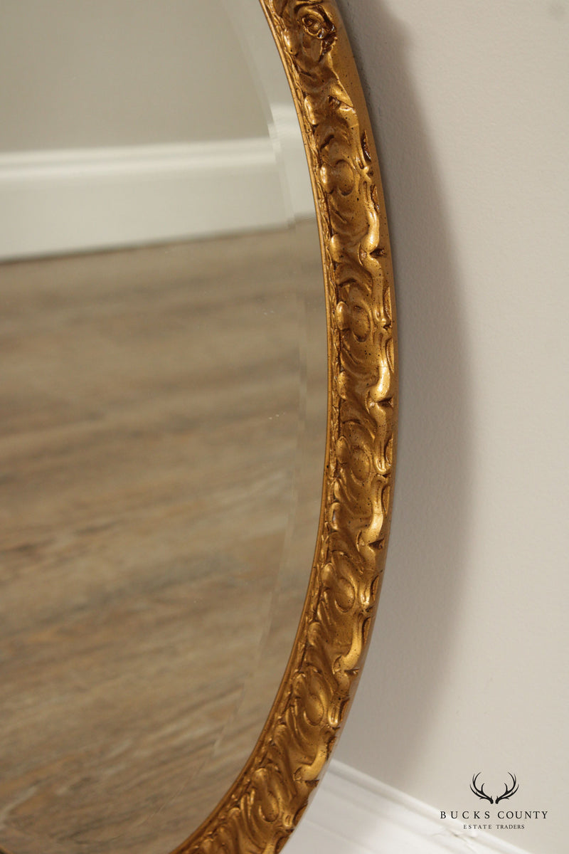 NEOCLASSICAL STYLE CARVED GOLD FRAME OVAL WALL MIRROR