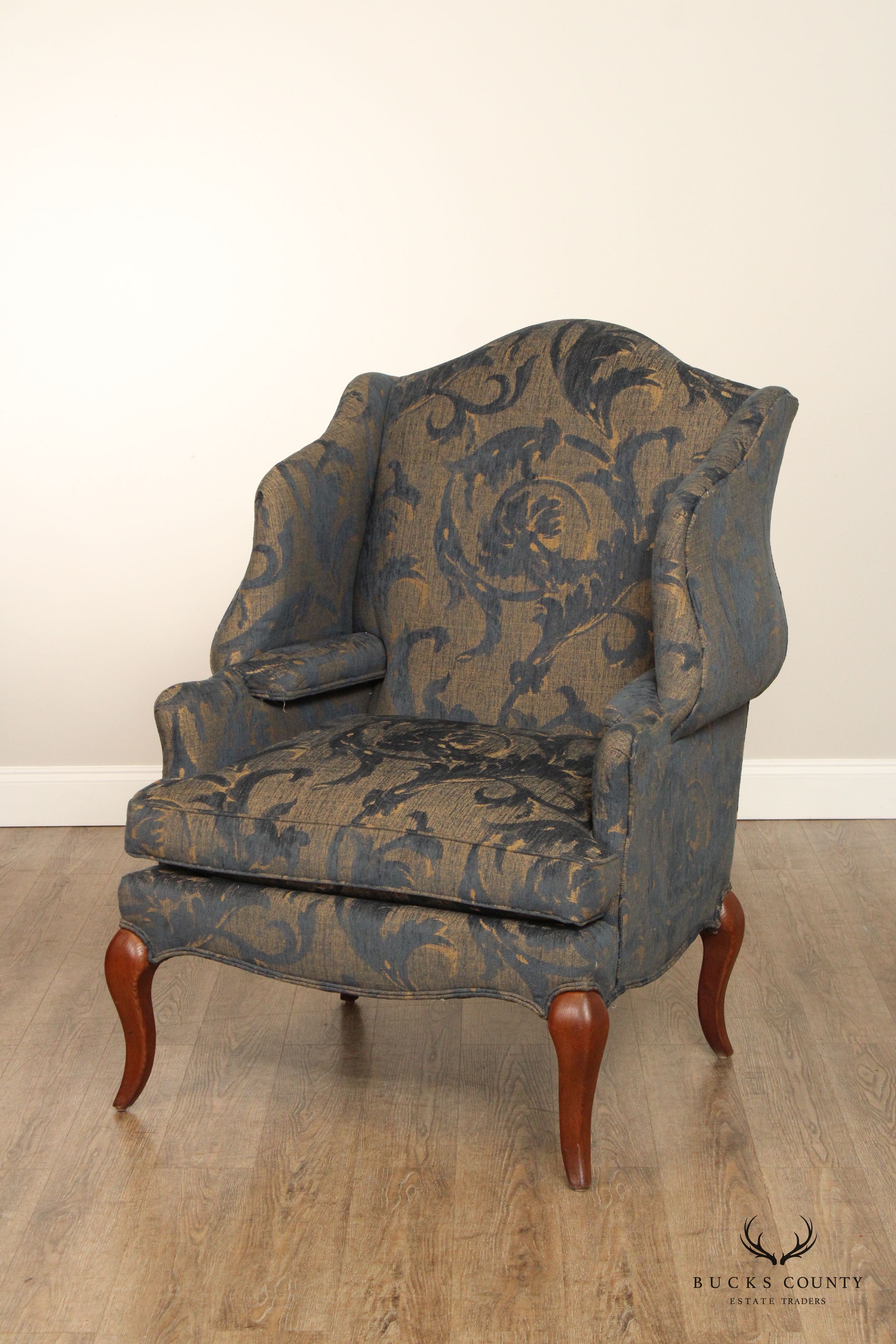 Pearson French Style Pair of Custom Upholstered Wing Chairs