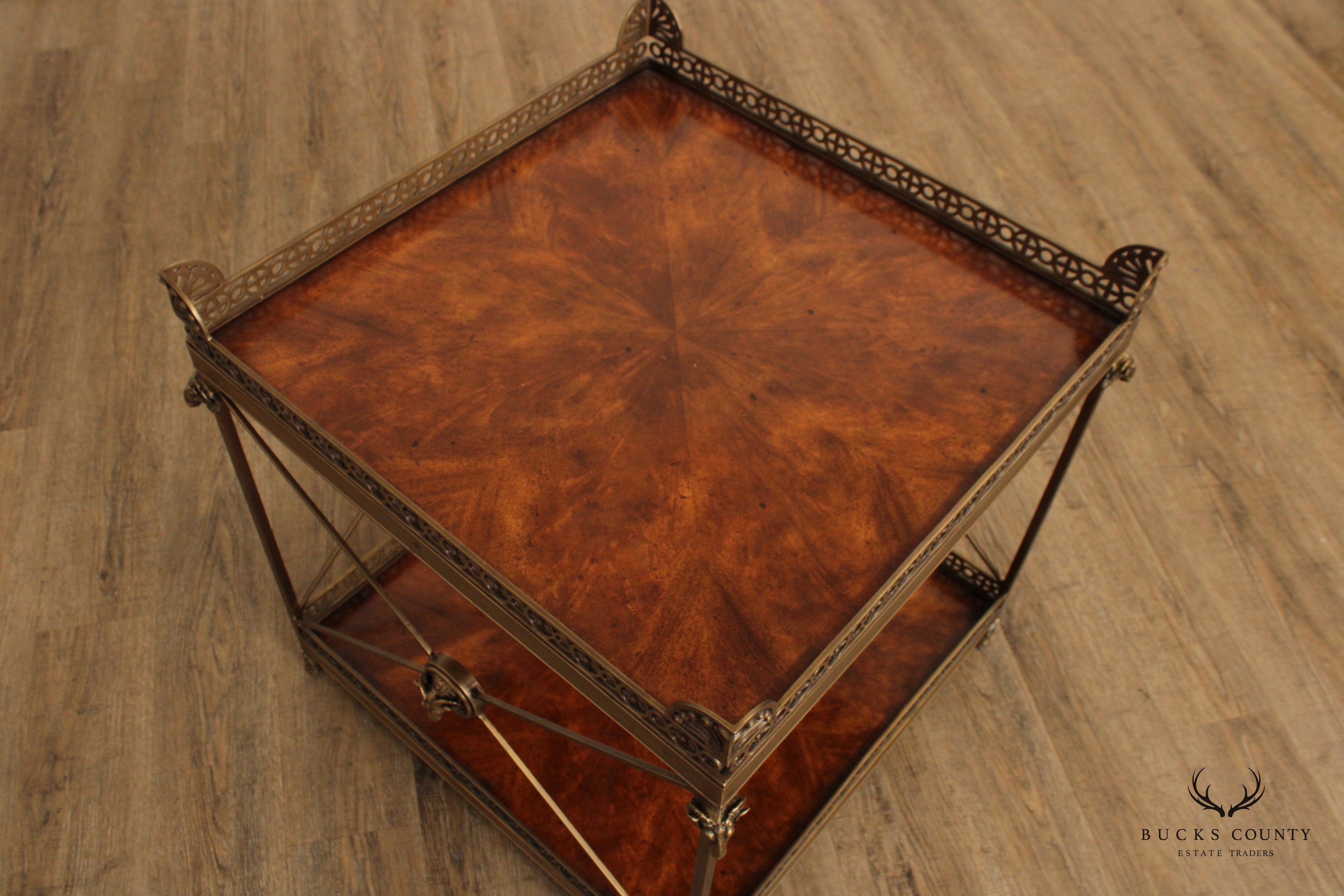 THEODORE ALEXANDER  'ALTHORP' REGENCY STYLE MAHOGANY AND BRASS TWO TIER SIDE TABLE