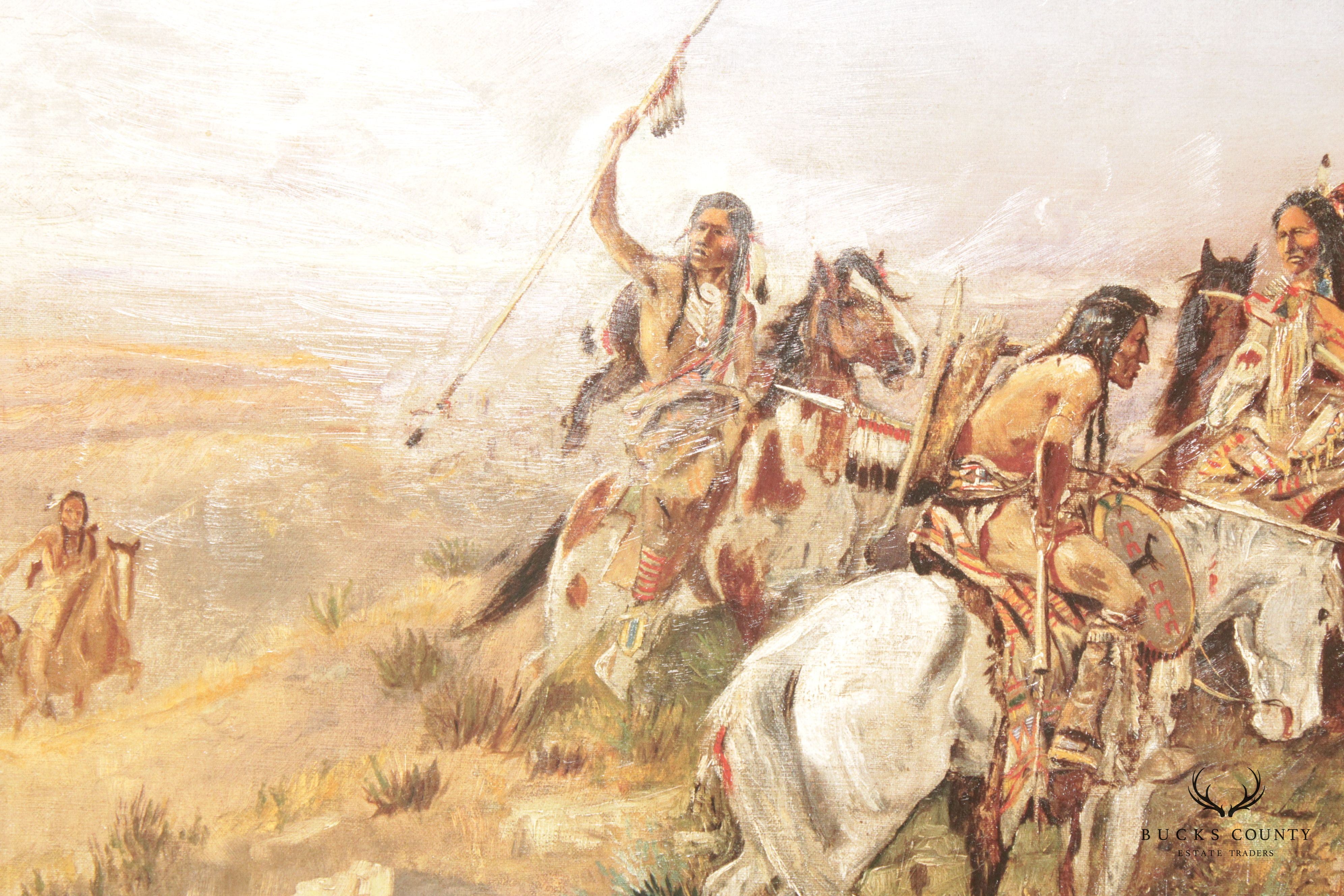 Charles M. Russell 'Indians Discovering Lewis and Clark' Embellished Print, Custom Framed