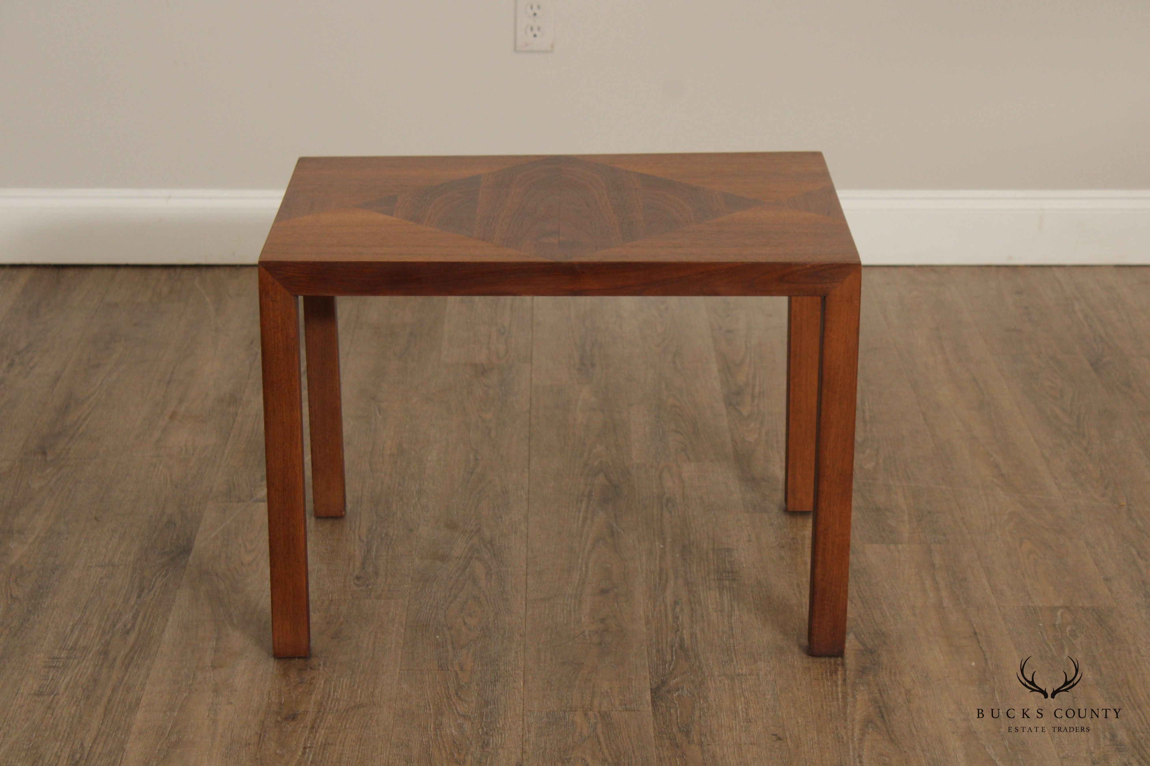 LANE MID CENTURY MODERN INLAID PARSONS STYLE SQUARE WALNUT SIDE TABLE