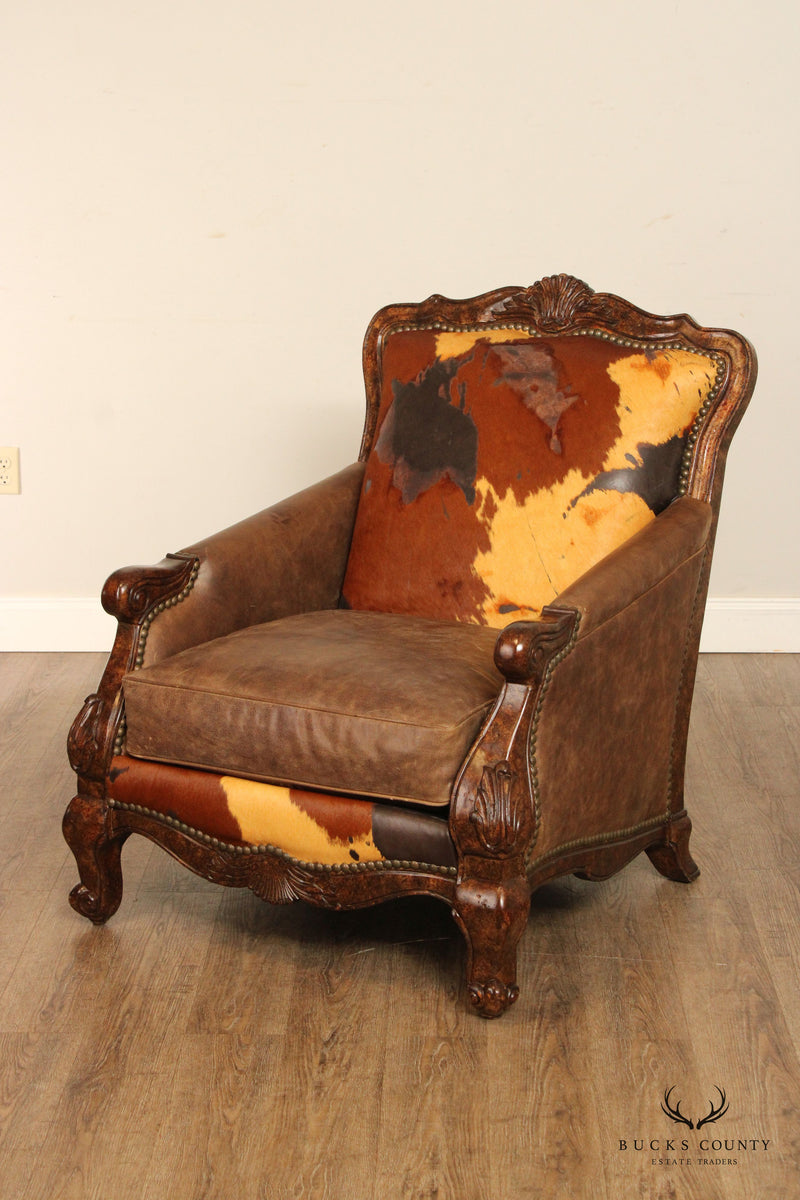 Paul Robert Rustic Leather and Hide 'Buckley' Armchair