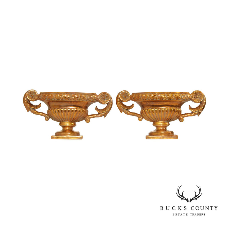 Alva Studios Hollywood Regency Style Gilt Pair of Decorative Half Urns