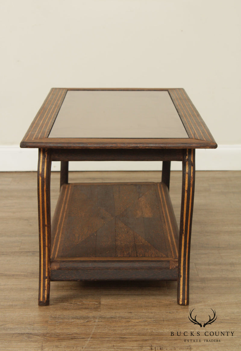 Mid Century Art Deco Style  Mirror Top inlaid Coffee Table