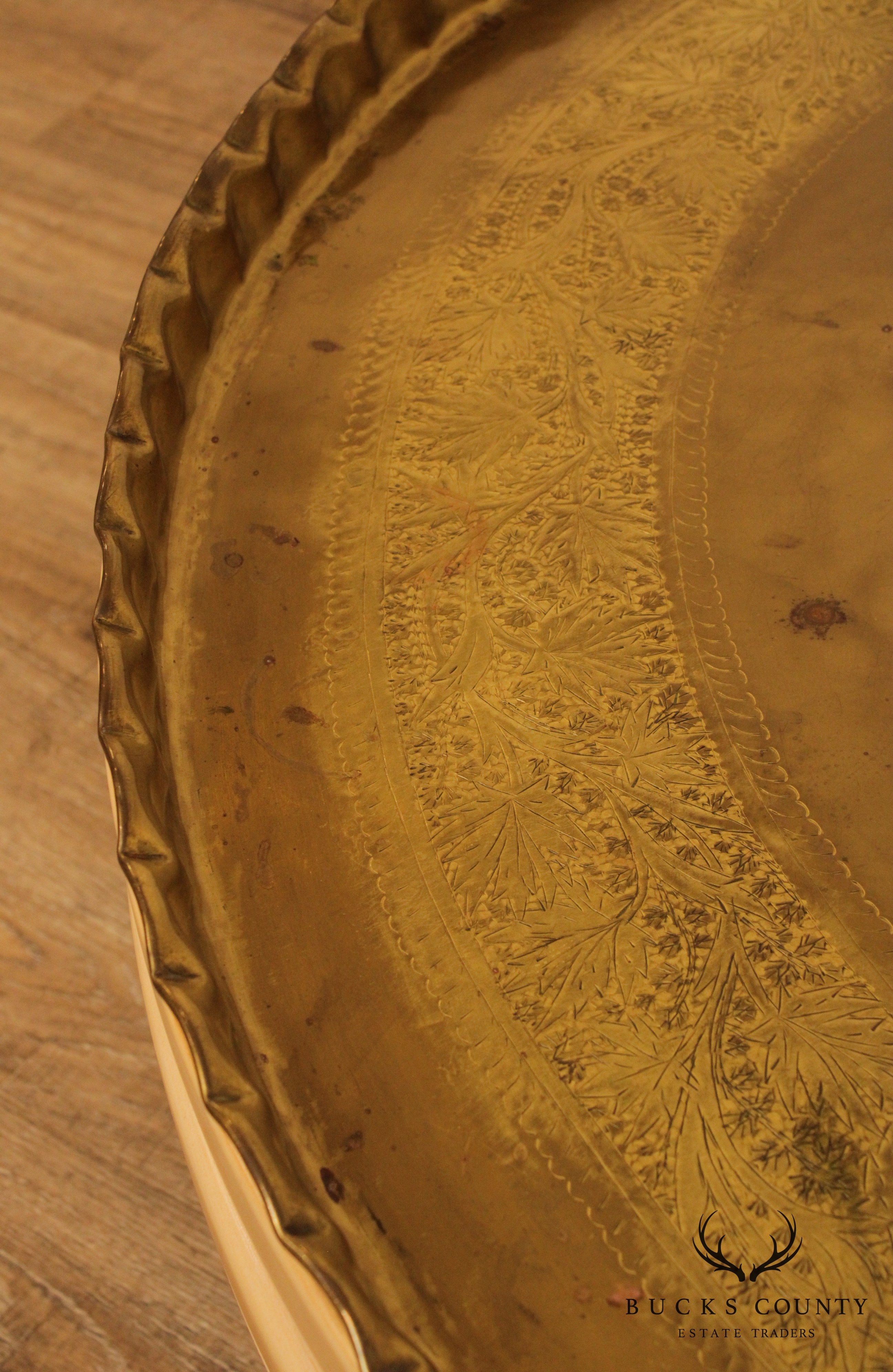 Mid Century Asian Inspired Round Brass Tray Top Coffee Table