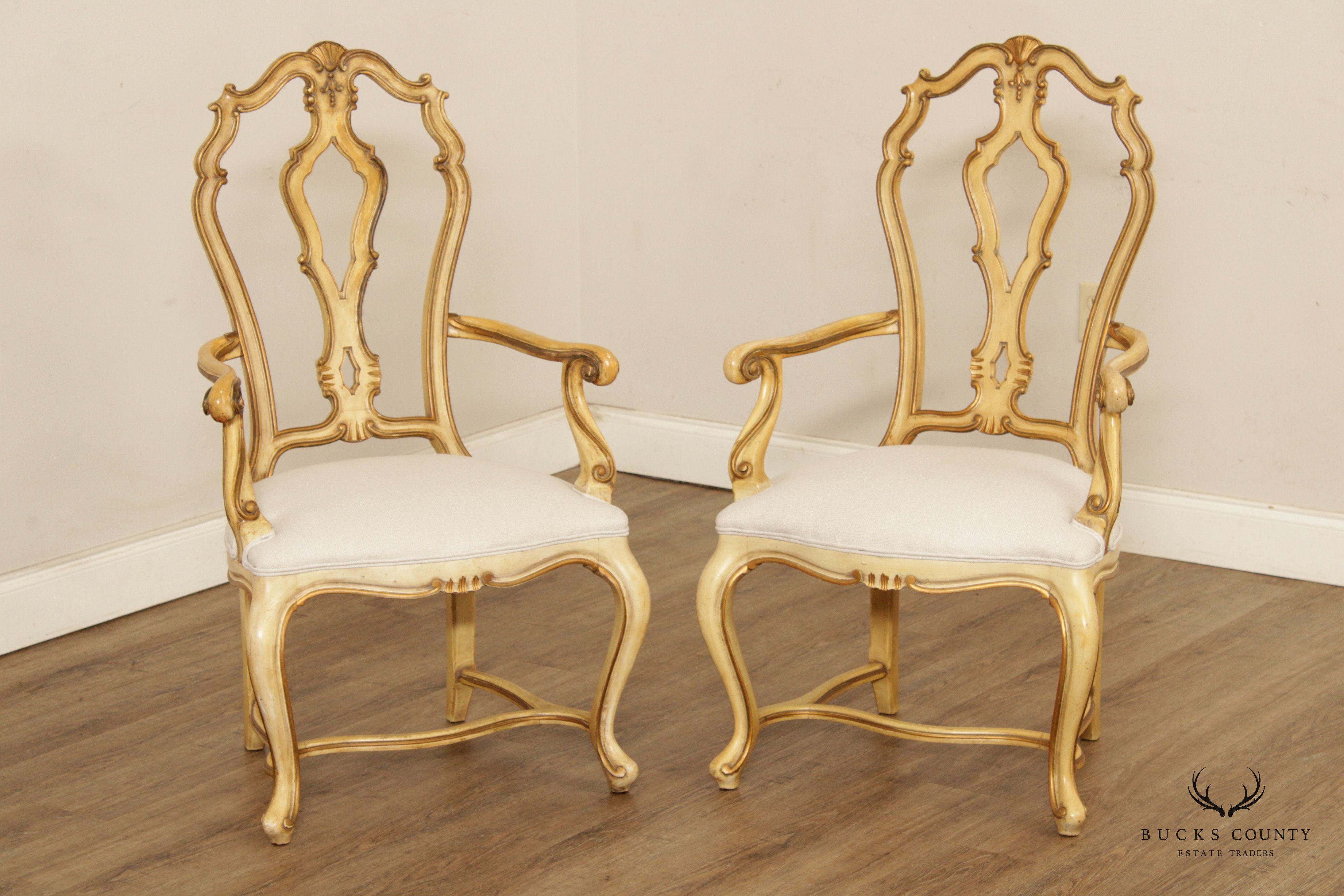 Karges Country French Style Pair of Painted Armchairs