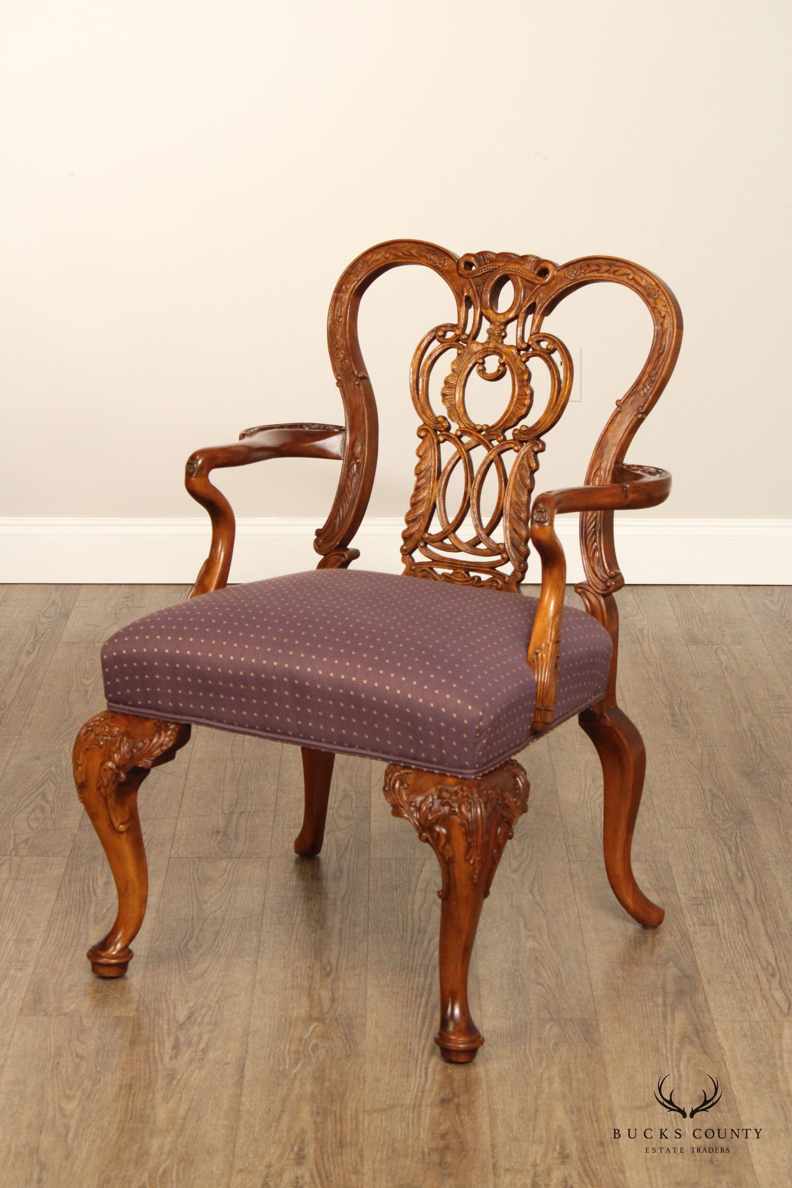 PAIR OF CENTURY FURNITURE GEORGIAN STYLE CARVED MAHOGANY ARMCHAIRS